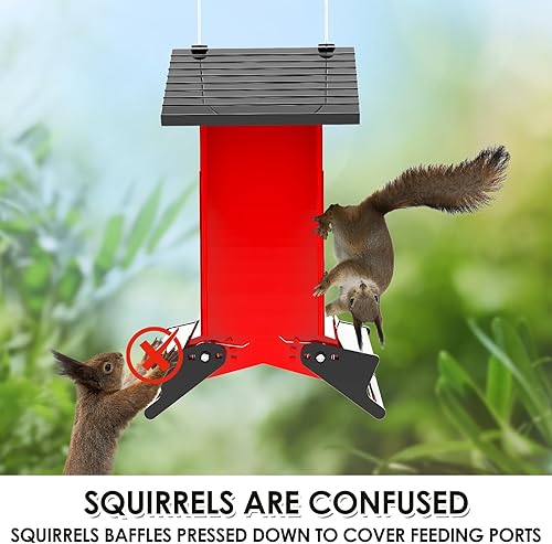 Miniatura 7 de Comedero para pájaros a prueba de ardillas en el exterior serie de casas de campo para colgar - Metal - Semilla de 5 libras - Activado con peso para