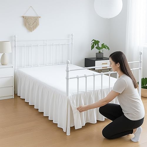 Miniatura 9 de Falda de cama de microfibra con volantes de alta calidad, caída de 24 pulgadas con esquinas divididas, falda de cama suave sin arrugas con