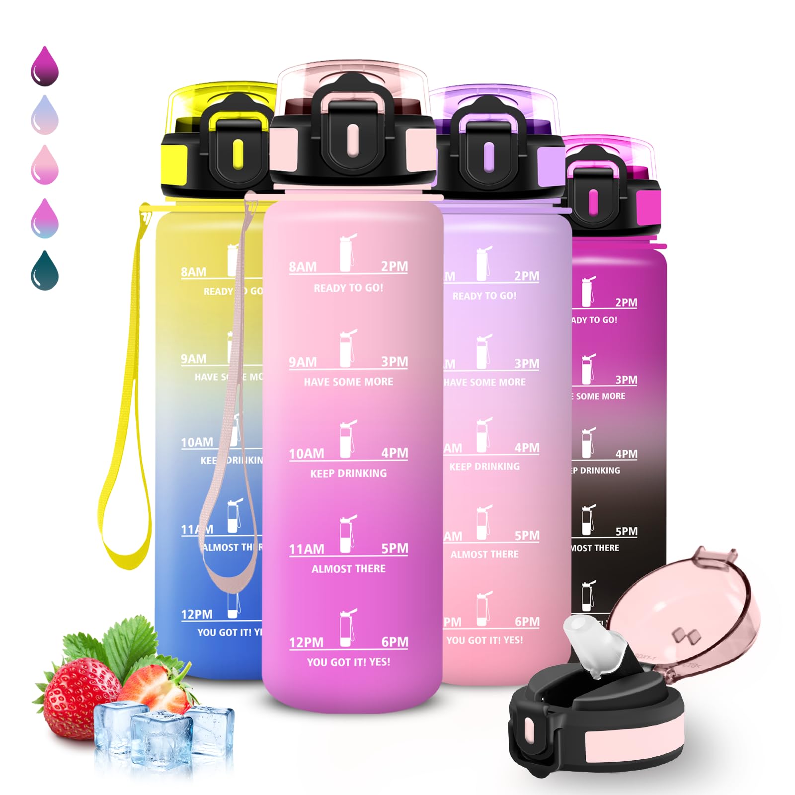 1 Litre Water Bottle with Straw Leakless Motivational Water Bottle Easy Clean Hiking Motivational Slogan Water Bottles for Fitness Hiking Cycling