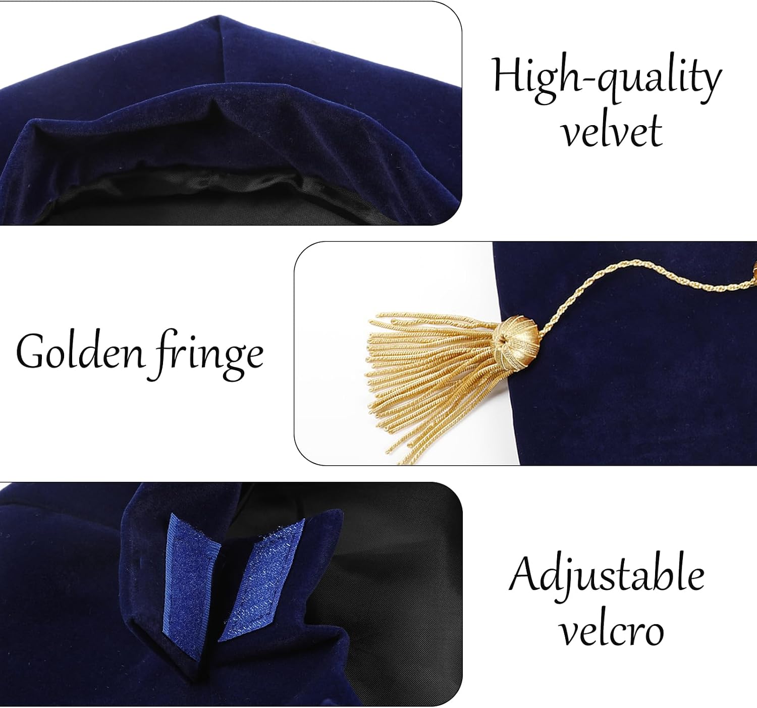 Graduation Doctoral Tam Velvet 6 & 8 Sided Graduaton Tam with Gold Tassel