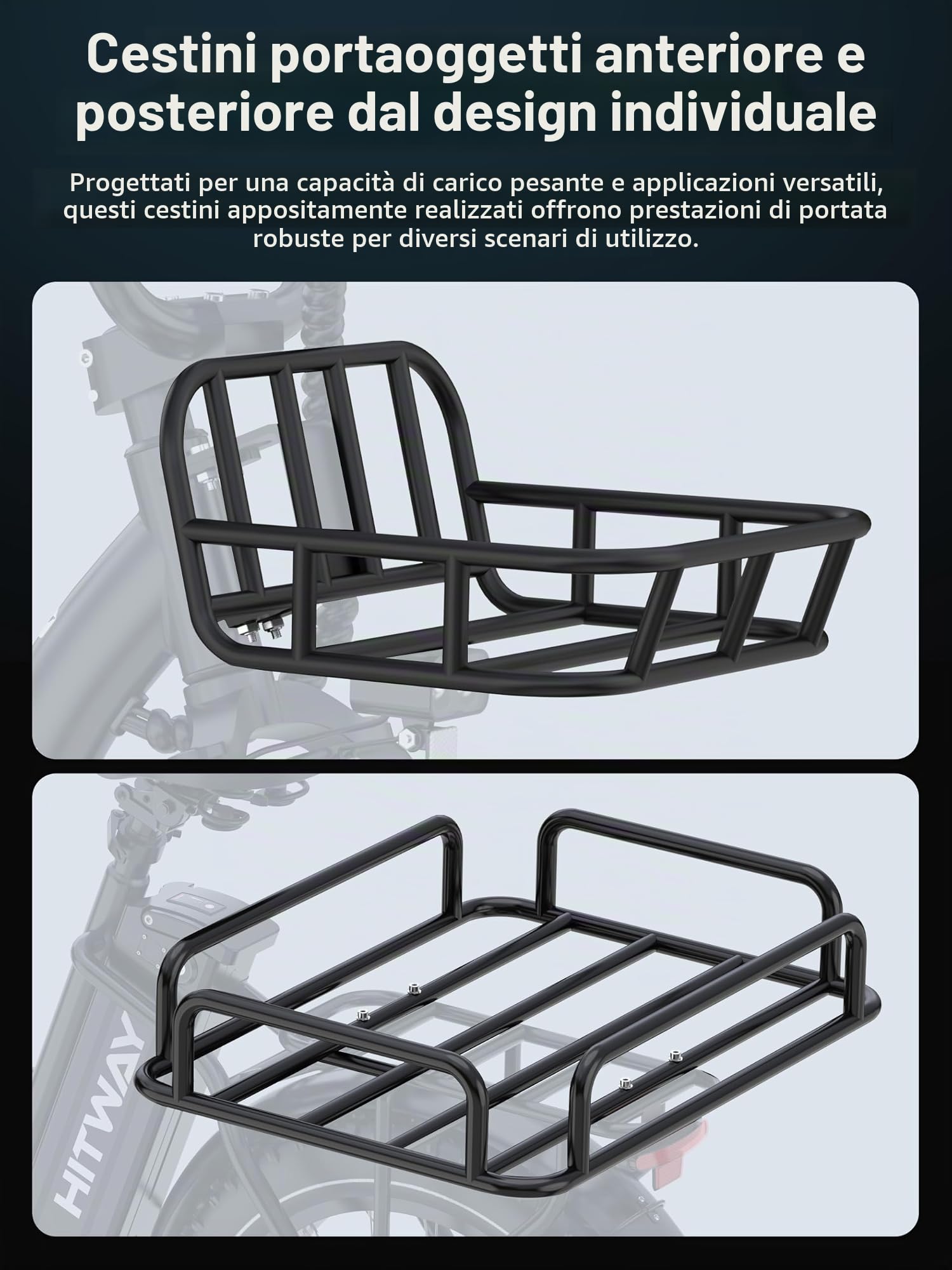 HITWAY BK6S Plus - Bicicletta elettrica con batteria da 48 V, 25 Ah, portata 90 – 200 km, bicicletta elettrica Fat Tire City da 20 pollici, con doppio cestello, motore da 250 W, 25 km/h, cambio a 7