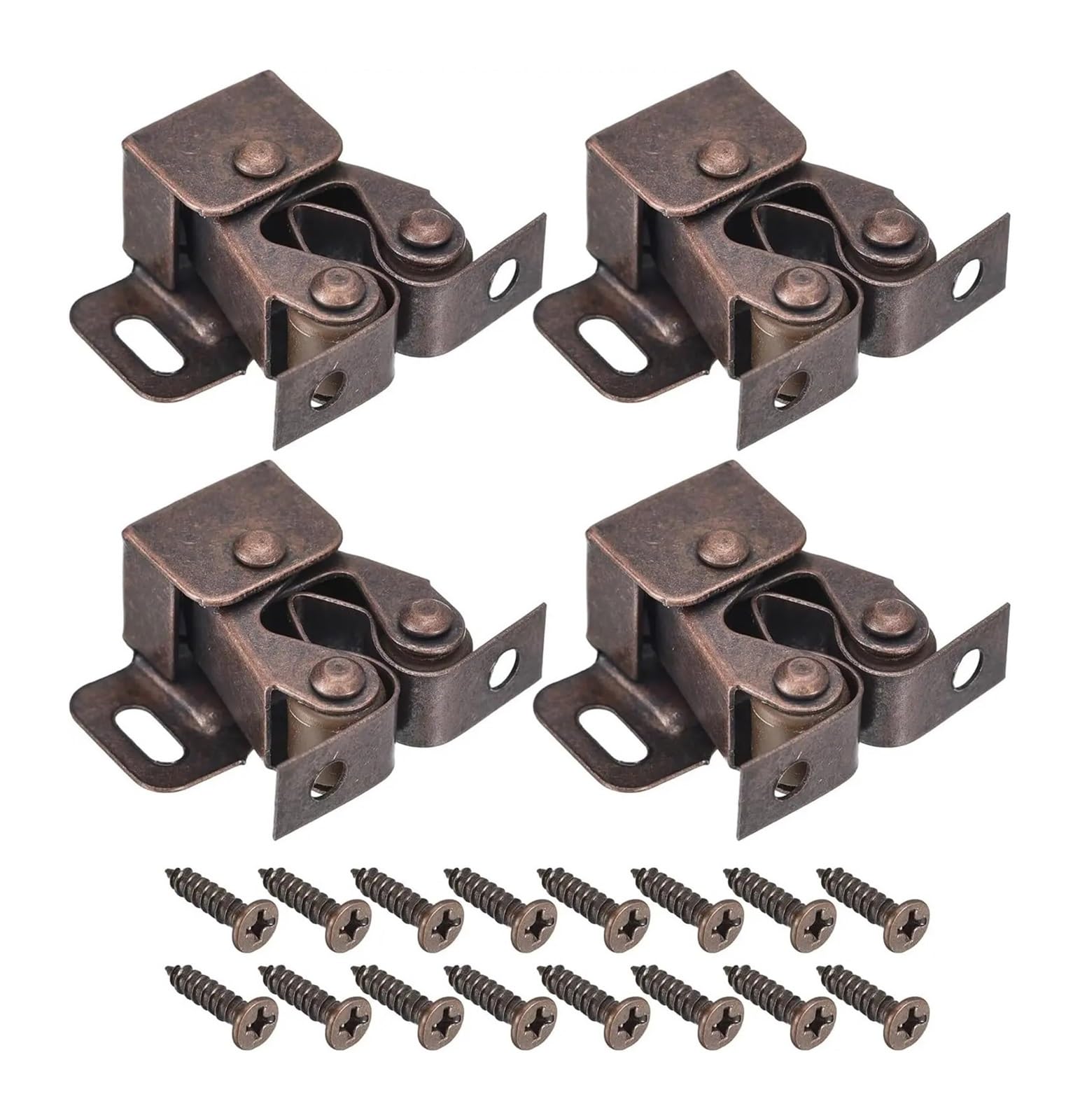 12Pcs Cabinet Latch Double Roller Catch Lock Stop Clamp Closer Closure Hardware for Kitchen Closet for Furniture(Red Bronze)