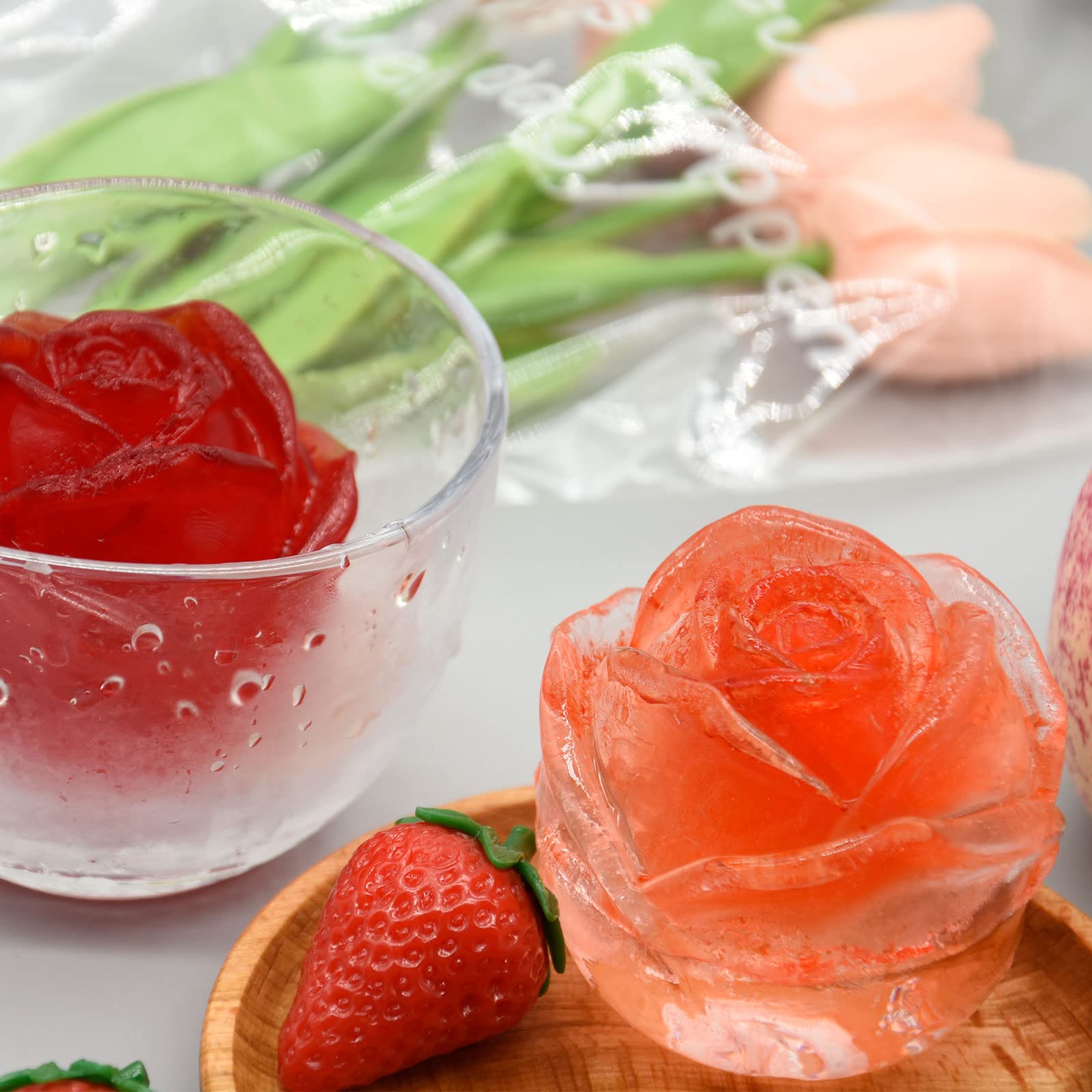 Moldes de silicona 3D de 2.5 pulgadas, moldes de cubitos de hielo de flores grandes, 4 formas divertidas de bandeja de hielo, fácil liberación, para cóctel, brandy, jugo, vino, whisky, 5