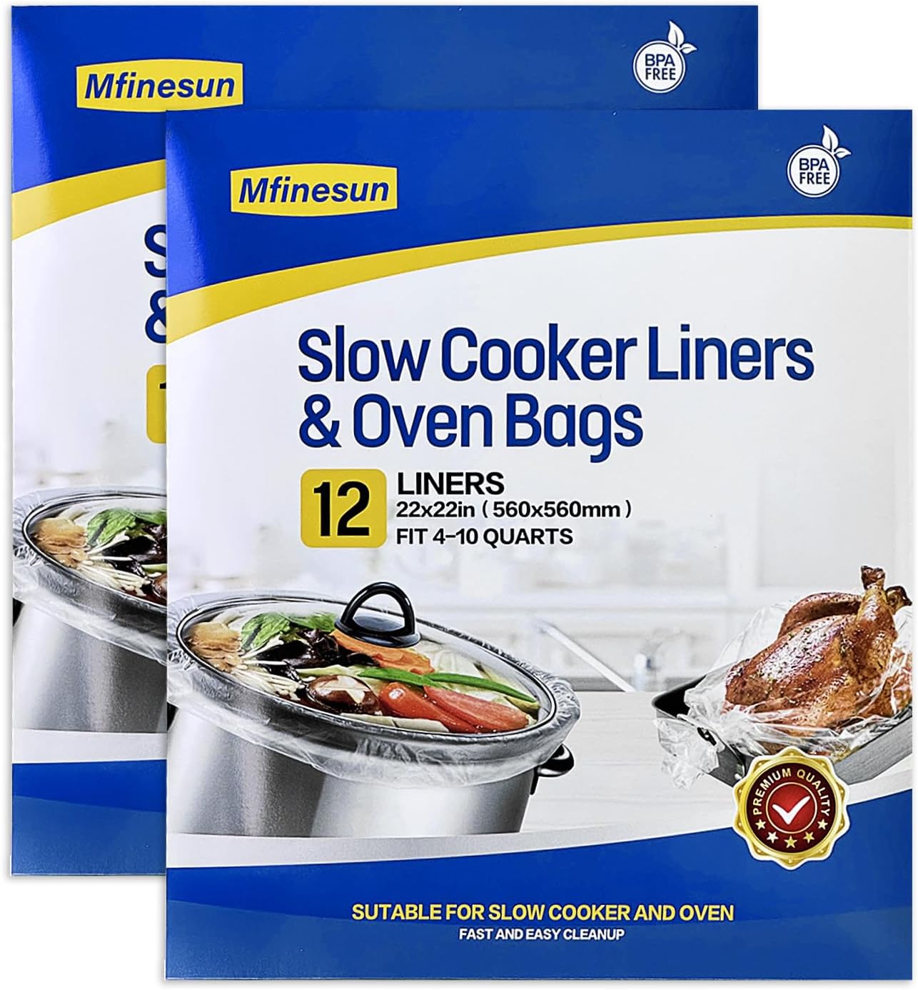 Slow Cooker Liners & Oven Bags, 24 Count Extra Large Cooking Bags Turkey Bag Disposable Pot Liners Fit 6QT to 10QT, 22″x22″