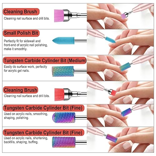 Miniatura 4 de Cellentool Juego de 25 brocas de uñas con caja de almacenamiento, brocas de carburo de diamante de cerámica de tungsteno de 332 pulgadas para uñas