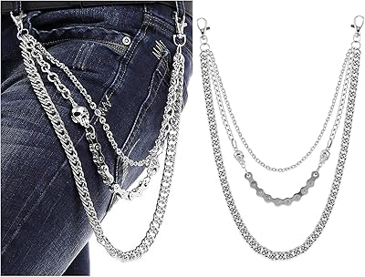 Jeans Chains Wallet Chain Pants Chain, Silver Pocket Chain Skull Chains Hip Hop Rock Chains Punk Gothic Metal Belt Chain Biker Trouser Chain Accessory Jewelry Gift for Men Women
