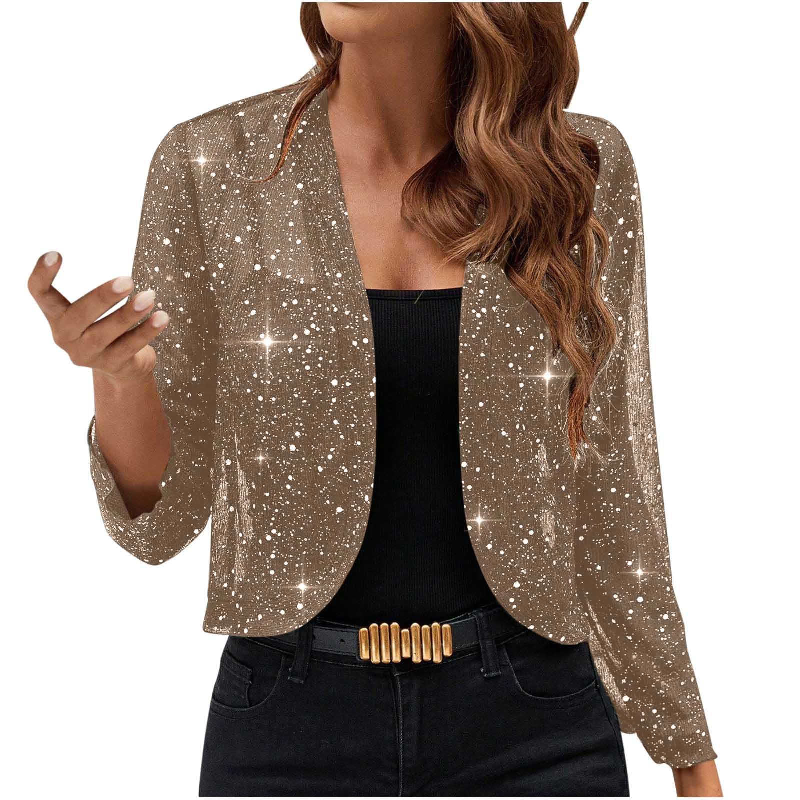 Shiny Bolero Cardigans for Women Open Front Mesh Jacket with Sequins Ladies Long Sleeve Mesh Cropped Cardigan for Dresses Wedding Party Cocktail Shrugs