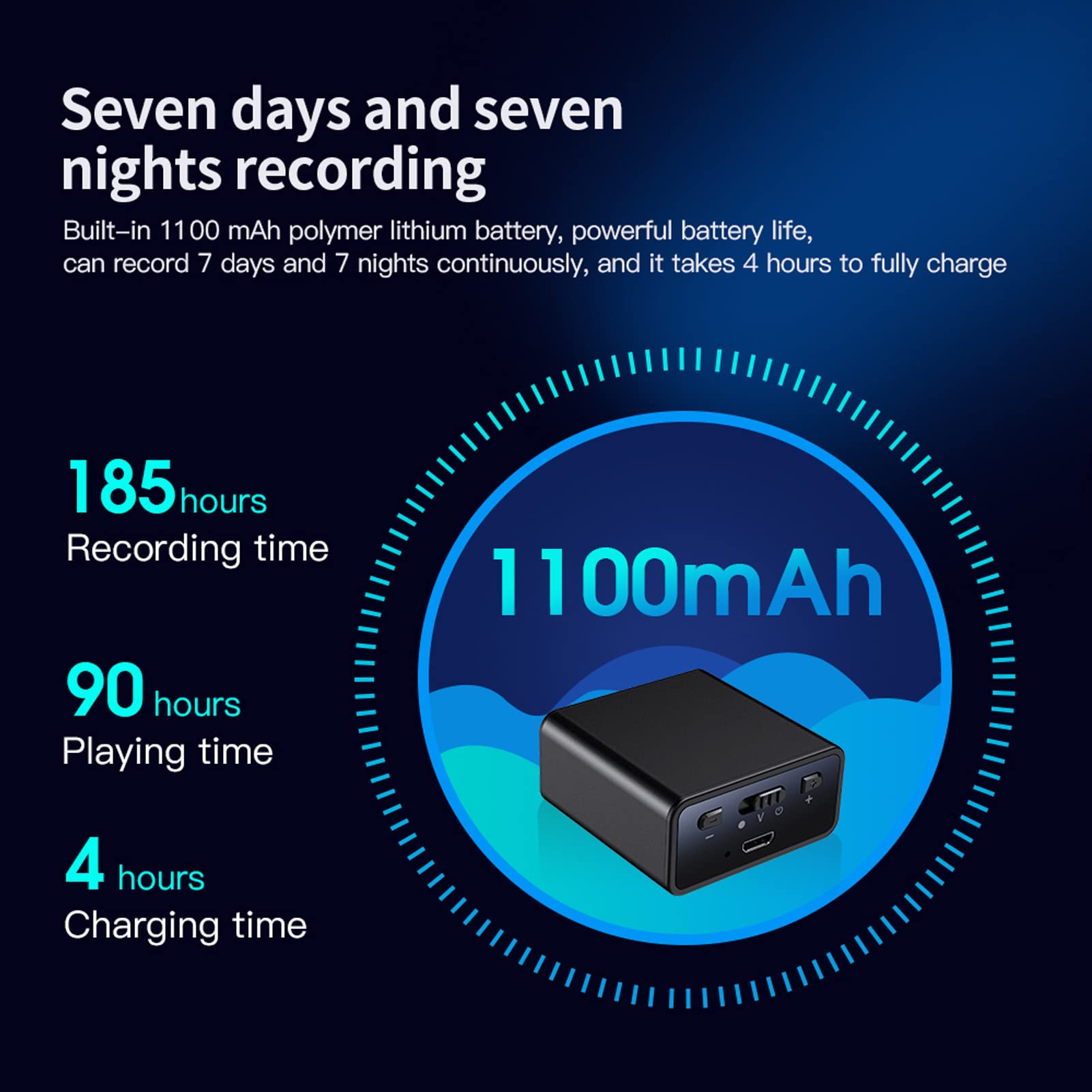 Grabadora Activada por Voz, Batería de Iones de Litio Incorporada de 1100 mAh, 2 Modos de Grabación, Mini Grabadora de Voz para Automóvil, Trabajo, Clase, Reuniones y Más, Mini Grabadora(8GB)