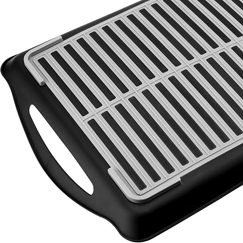 Miniatura 4 de Paquete de 4 bandejas antideslizantes para servir alimentos con asas, bandeja rectangular de plástico de 16.5 x 11.4 x 1.57 pulgadas, bandeja negra