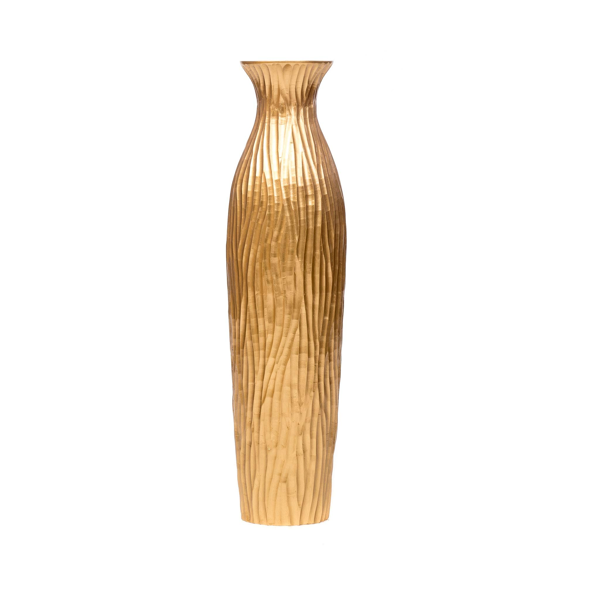 Leewadee Grote Home Decor Vloervaas - Houten Hoge Boerderij Decor - Bloemenhouder Voor Nep Plant En Pampas Gras, 65 cm, Goud