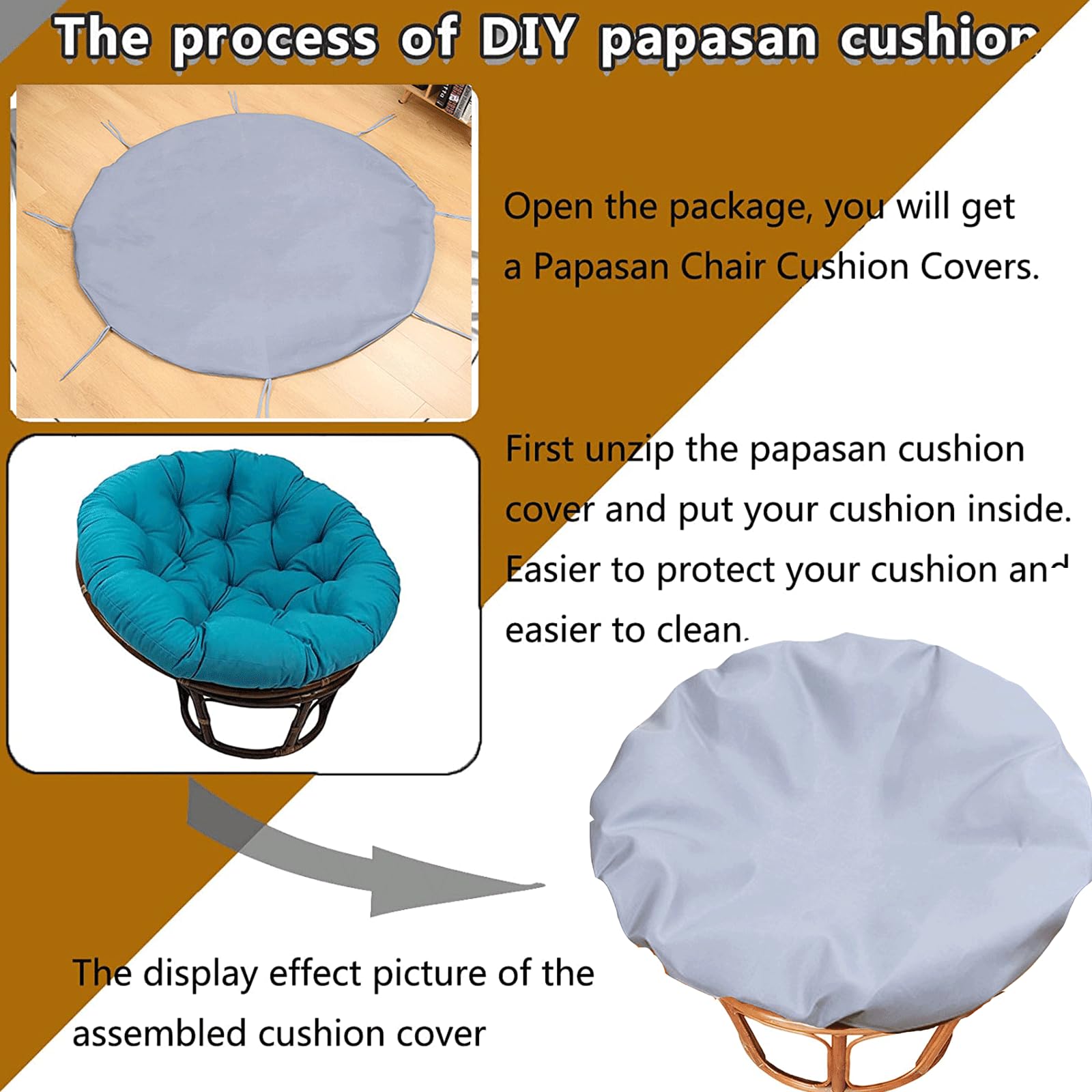 GUYANA Housse De Coussin Papasan Imperméable Facile à Nettoyer Jaune 100x100cm
