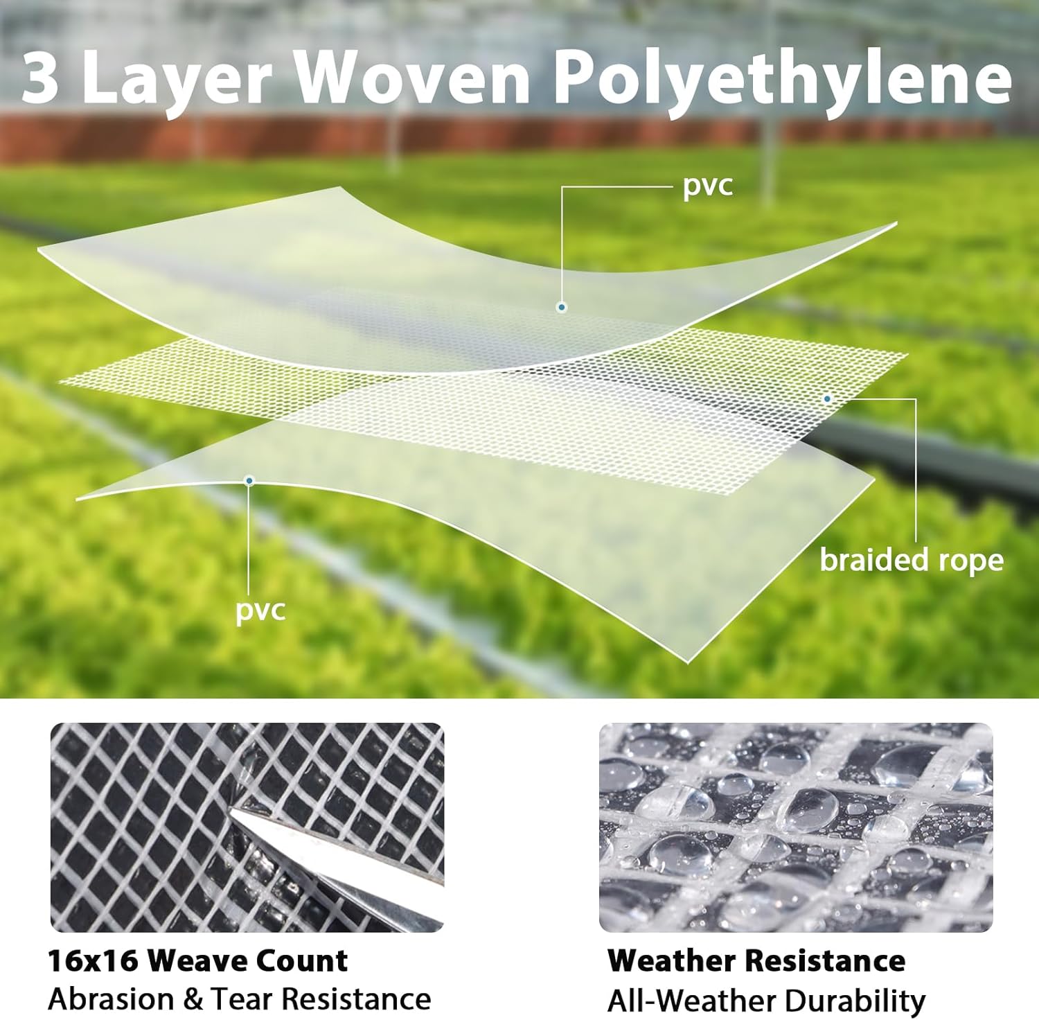 ANGAR 16 Mil Heavy Duty Clear Greenhouse Tarp, 12x16FT Waterproof Clear Tarps with Grommets, UV Resistant Greenhouse Replacement Poly Cover, for Gardening, Farming, Chicken Coops, Canopy,Outdoor 12*16ft-1PC