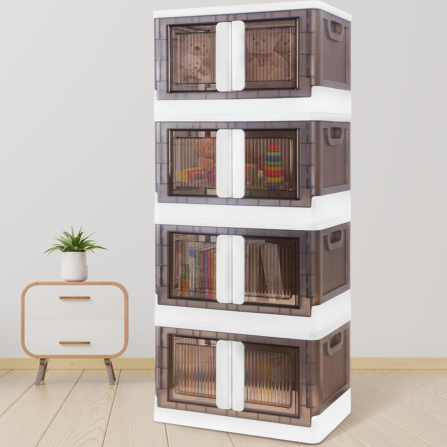 8.5 Gallon Storage Bins with Lids and Wheels, Stackable Storage Bins Organizers, Collapsible Storage Box, Plastic Storage Cabinet Containers, 4 Pack