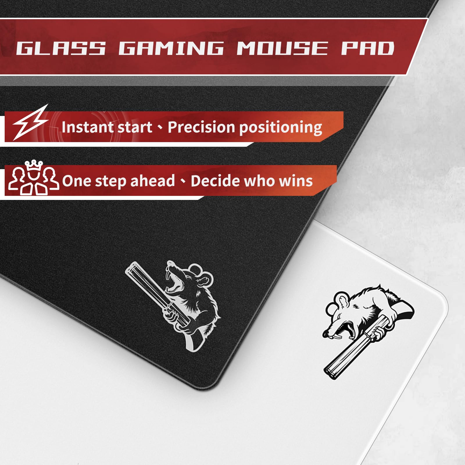 SIROOLAC Szklana podkładka pod mysz dla graczy, 320 mm x 360 mm, FPS Game Special, trwałe szkło hartowane, grubość 3 mm, strzelaj precyzyjnie i szybko do przeciwników (320 mm x 360 mm, biała)
