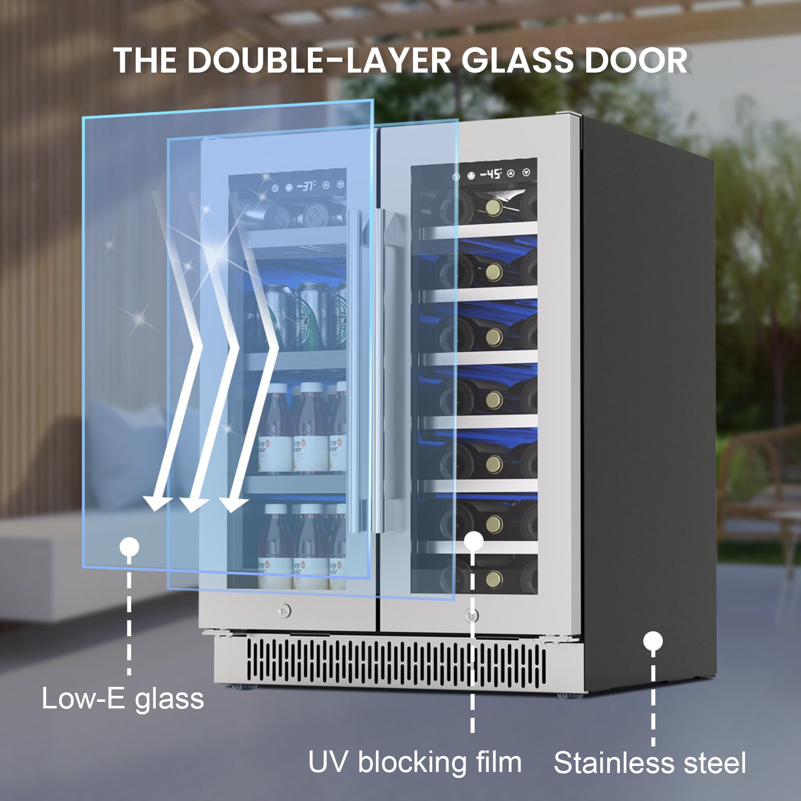 Akicon 24 Inch Beverage Refrigerator Cooler, 164 Cans Mini Fridge With Glass Door, 3-Color LED Light, Safety Lock, Freestanding Or Built-In For Home/Bar/Office on Fridge.com - View 5