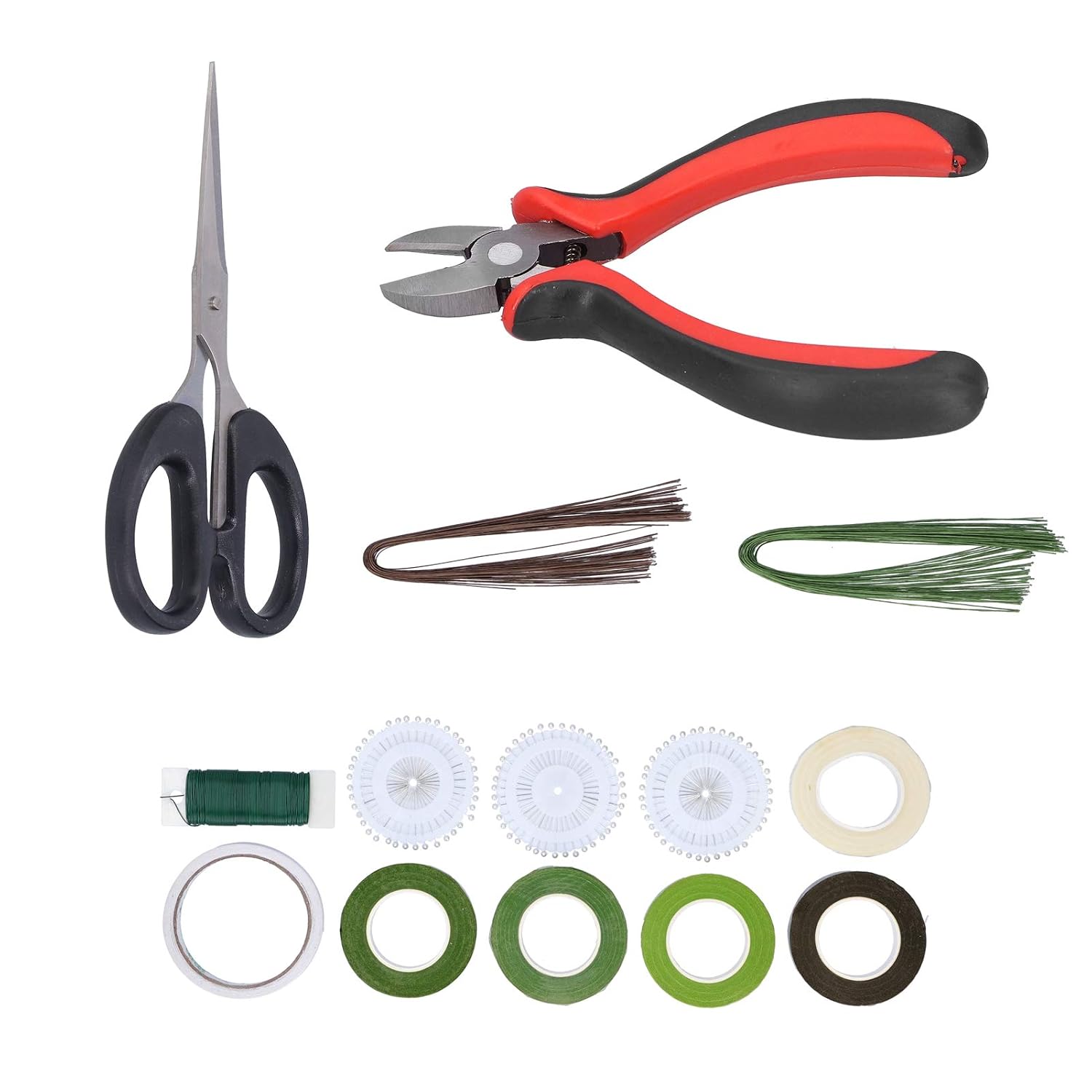 14Pcs DIY Floral Tool Set, Flower Arrangement Kit with Wire Cutter Scissors Double - Sided Tape and Stem Wrap for Bouquet Wrapping Home Hotel Decoration