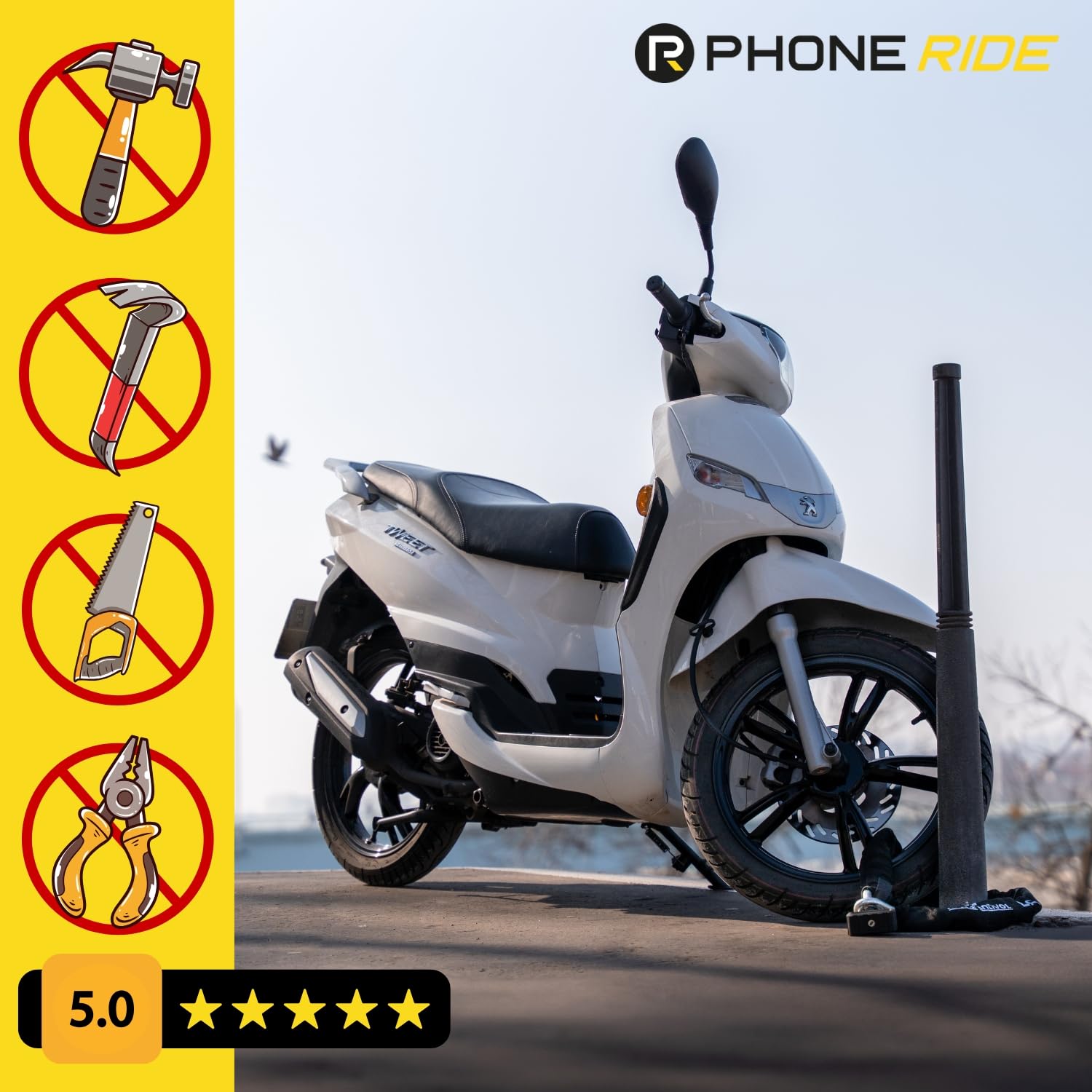 Chaine Moto Lasso - Scooter - Antivol Velo Electrique Ø10mm - Chaine Antivol Moto en Acier Cémenté SANS Cadenas Velo Antivol/Moto/Scooter - Longueur Chaine 115,5cm