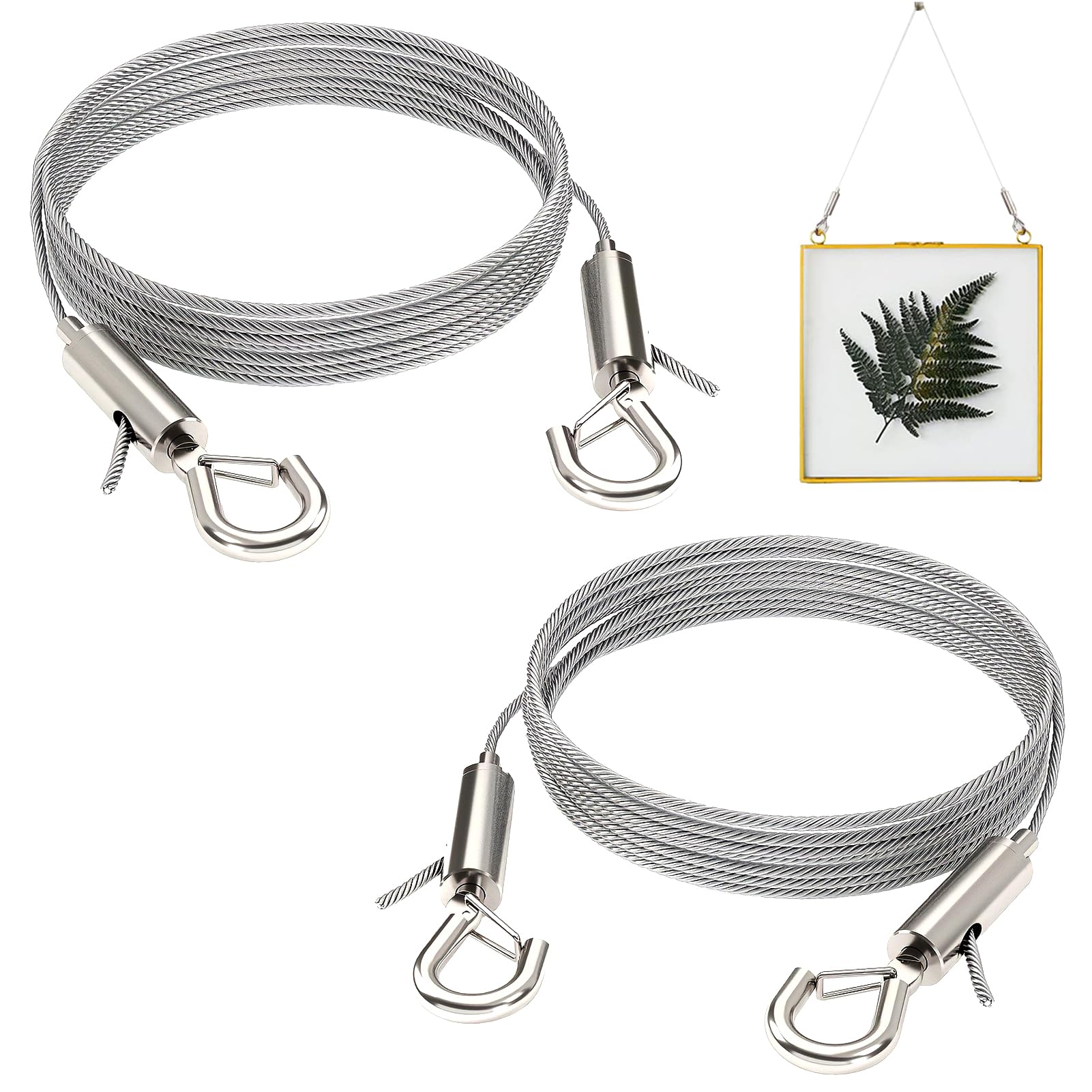 2PCS Adjustable Picture Hanging Wire with Hooks and Loop, Photos Hanging Cord, Stainless Steel Wire Rope for Curtain Mirror - Image 3