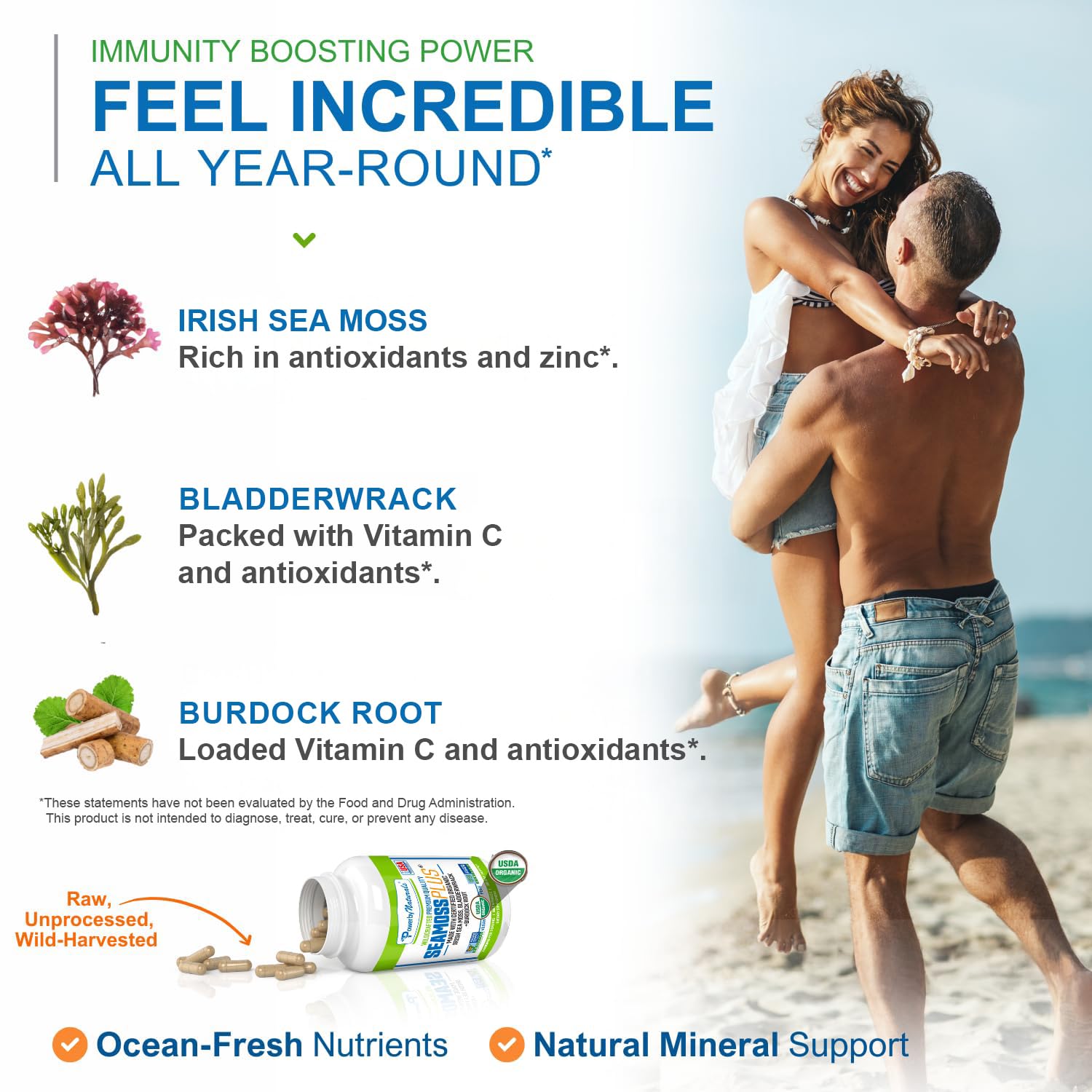 Power By Naturals Sea Moss Plus – USDA Organic Irish Sea Moss Capsules with Bladderwrack & Burdock Root – Immune Support – Vegan, Non-GMO, Gluten-Free – 120 Capsules, 2-Pack (2-Month Supply) — Amazon image 4