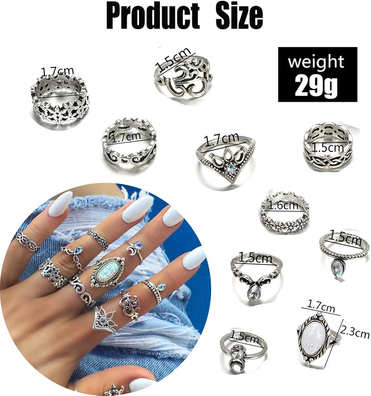 FIBO STEEL 118 Pcs Knuckle Rings Set Vintage Hollow Rings Stackable Finger Rings for Women: Clothing, Shoes & Jewelry