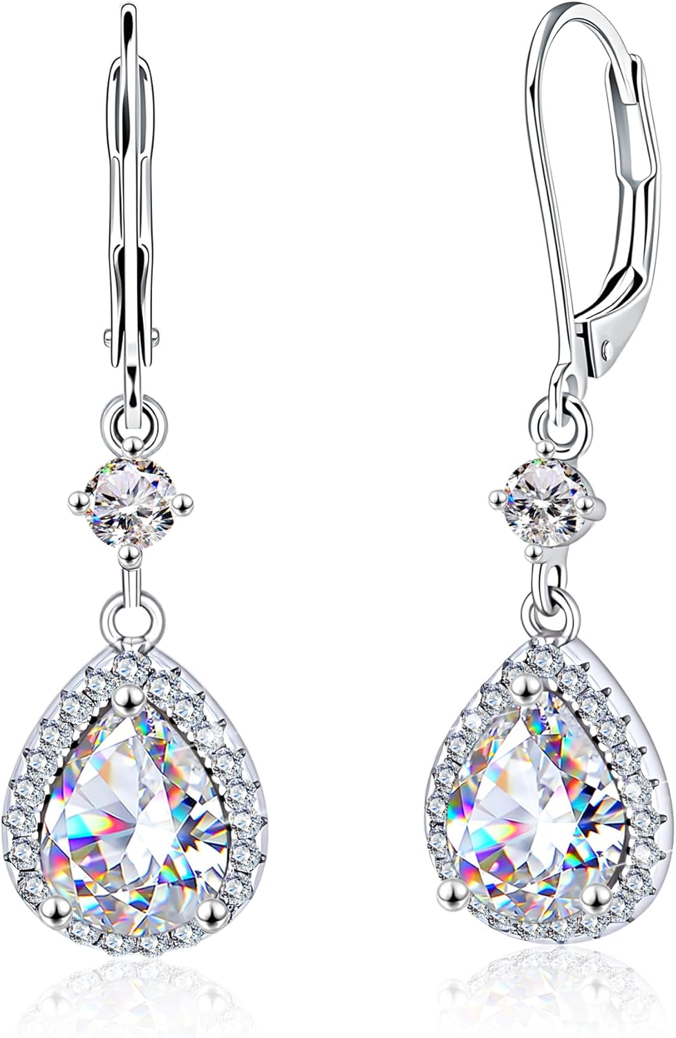 2.7ct Moissanite Earrings for Women, 925 Sterling Silver Teardrop Dangle Earrings Leverback Hypoallergenic D Color Brilliant Lab Created Moissanite Drop Earring for Women Trendy Jewelry Gifts