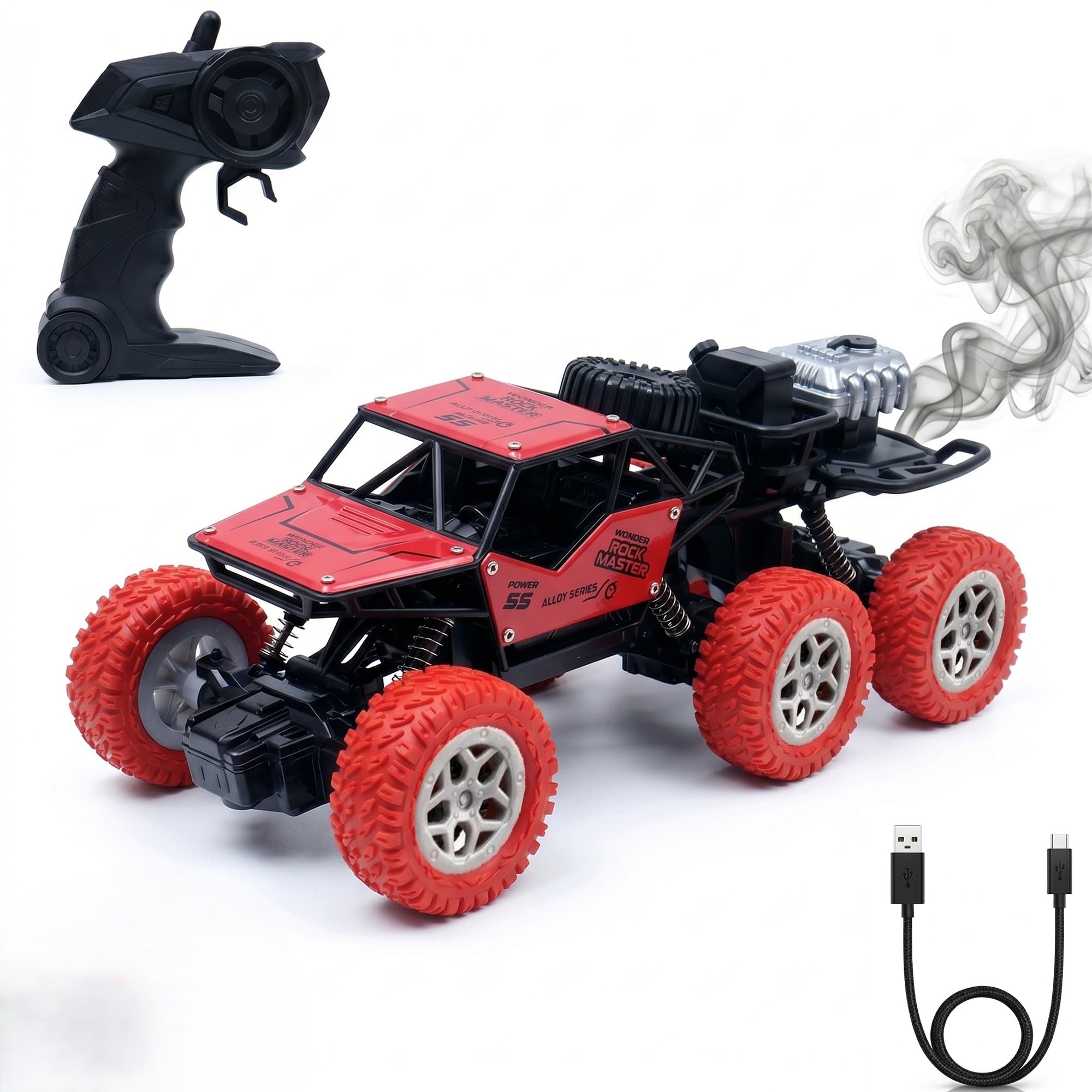 Amazon Brand - Jam & Honey Off Roader Rechargeable Remote Control Car | RC Monster Truck with LED Headlights, Type-C Charging, Anti-Skid Tyres, 120 Ft Range | 2.4GHz Remote Controller - Red (MT8411)-image-19