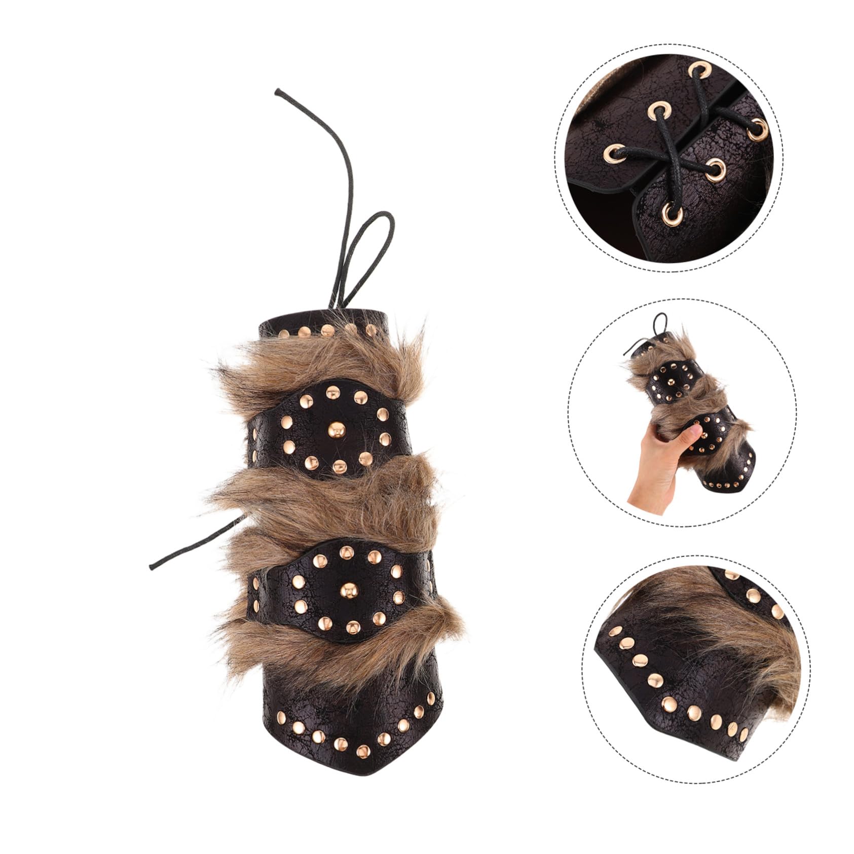 Brassards de Cosplay Médiévaux Cloutés 2 Pièces, en Pu Noir et Confortables