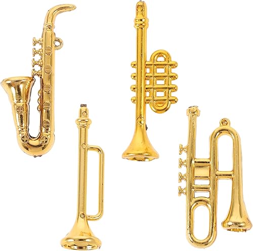 BESTOYARD Juego de instrumentos musicales en miniatura de casa de muñecas, 4 piezas de mini casa modelo de instrumento musical incluye trompeta