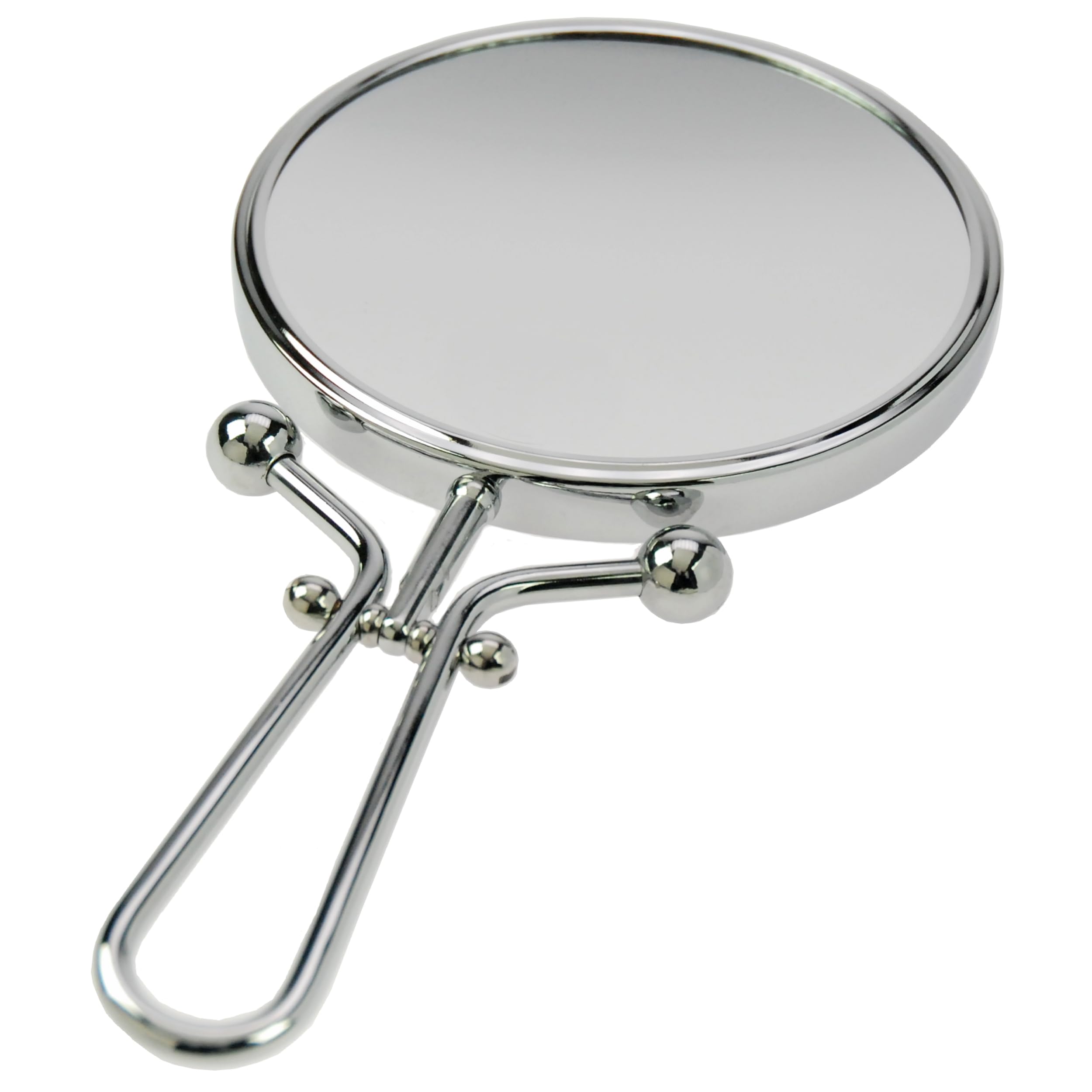 Fantasia Hand- und Standspiegel mit Griff/Ständer, Ø 15cm, Silber | zweiseitig, normal und 7-fache Vergrößerung, Länge: 29cm