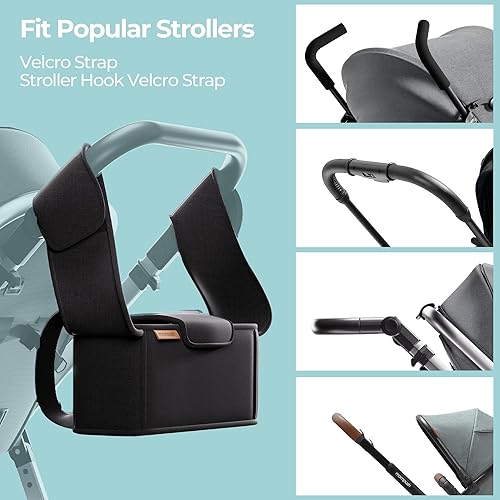 Miniatura 4 de mompush Organizador de cochecito con correa para el hombro, gran espacio de almacenamiento y portavasos, accesorios para cochecito populares