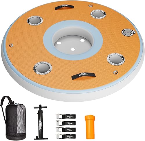 Inflatable Floating Bar Pool Drink Floats with Built-in Cooler and Cup Holders Portable Party Raft Floating 4ft Round Table for Pools, Hot Tubs