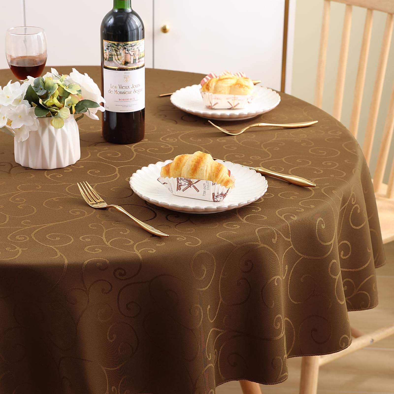 Homaxy Table Cloth Round 150 cm, Washable Polyester Jacquard Tablecloth - Image 2