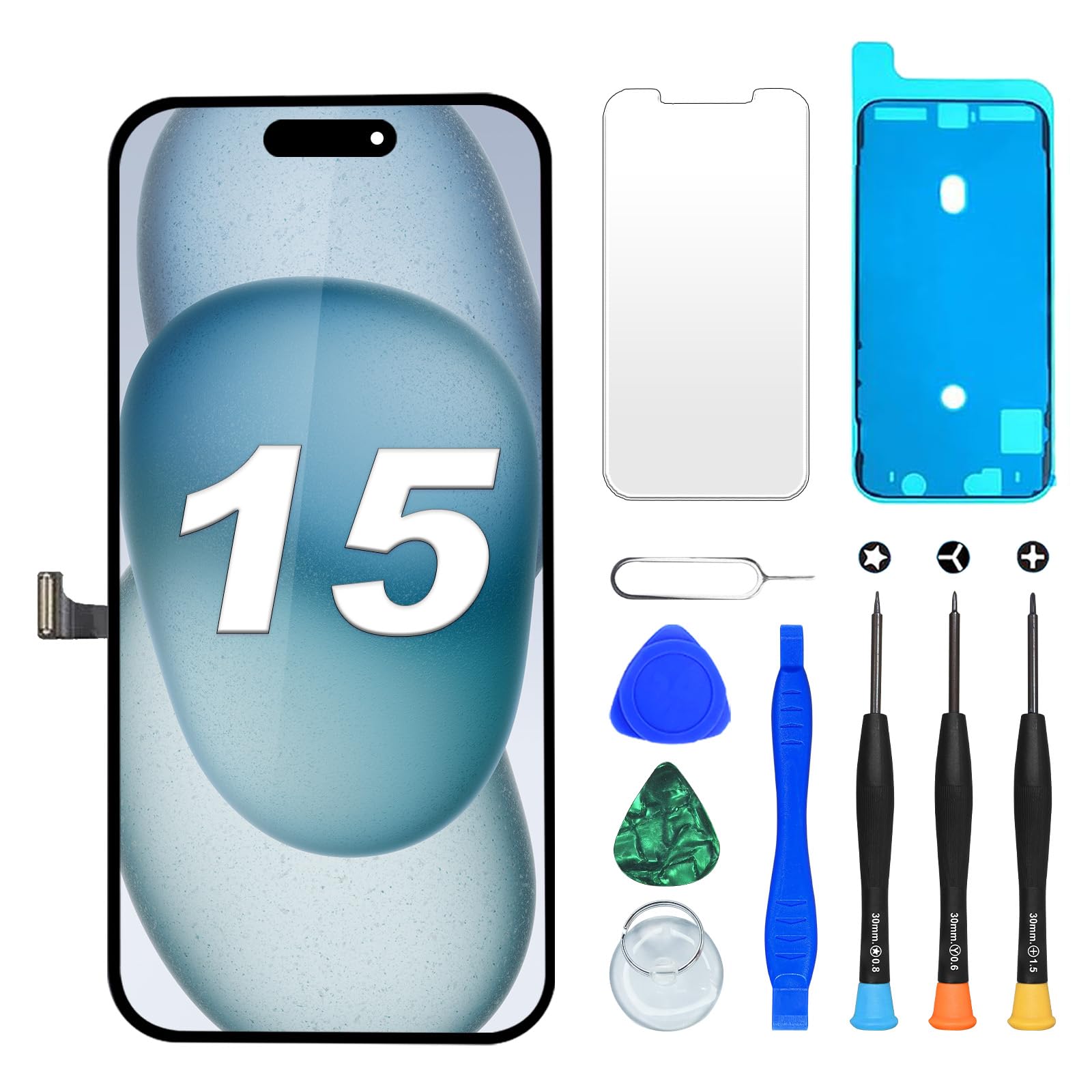 Digi4U Écran pour iPhone 15 LCD, 6,1 Pouces True Tone Display Face ID Écran Tactile 3D de Remplacement pour iPhone 15 LCD avec kit de réparation