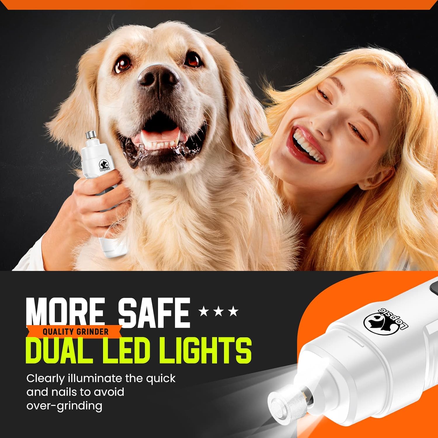 Dog Nail Grinder Upgraded Dog Nail Trimmers Clipper with LED Light, 2 Speed Rechargeable Electric Pet Nail Grinder Quiet Low Noise for Small Medium Large Dogs and Cats