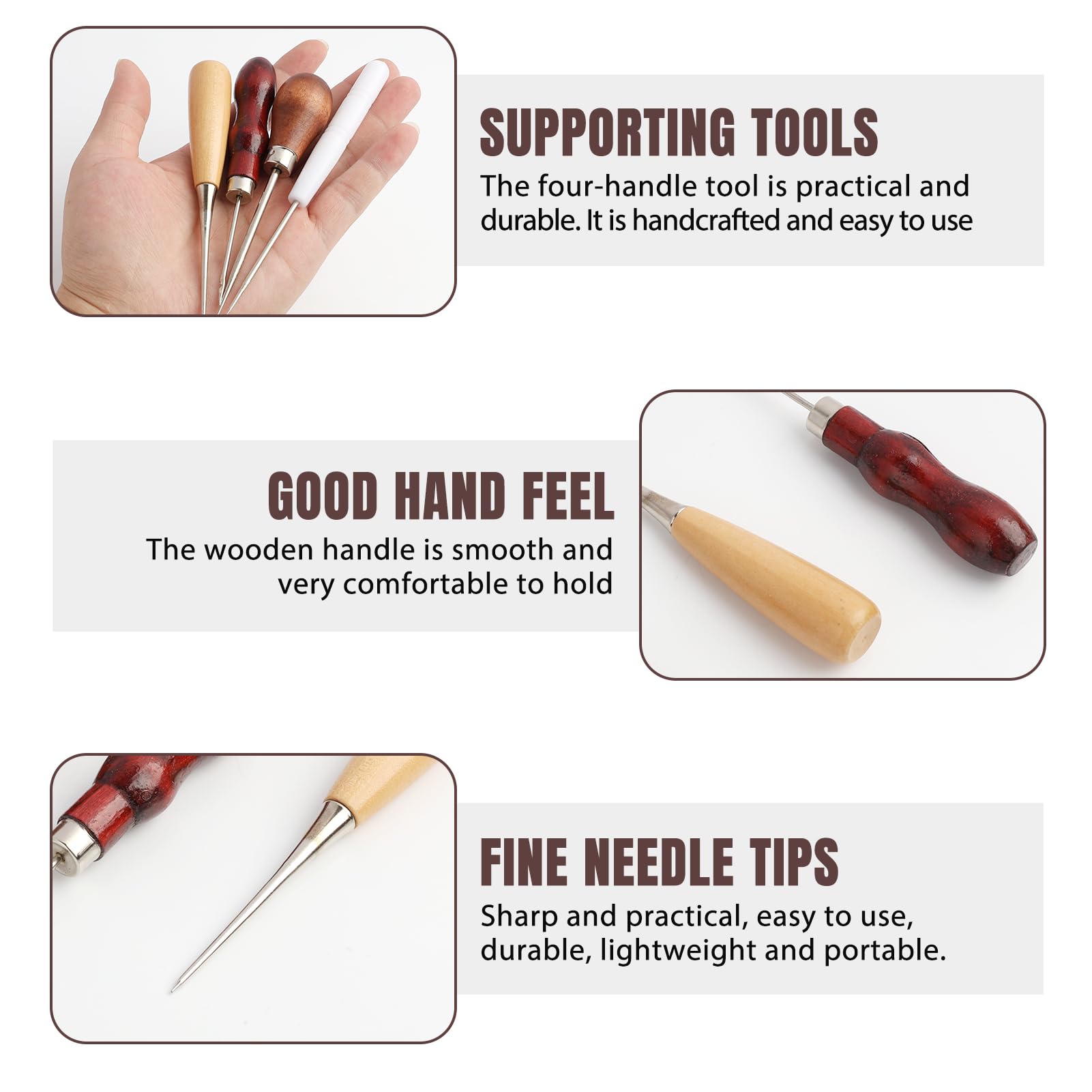 4-teiliges Ahlen Set Mit Holzgriff - Vorstecher Für Leder, Stoff, Canvas, Ideal Für Nähen & Basteln
