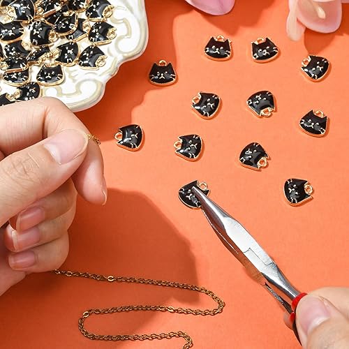 Miniatura 3 de KitBeads 20 dijes esmaltados de gato negro mini cabeza de animal gatito mascota encanto para hacer joyas, pulseras collar a granel