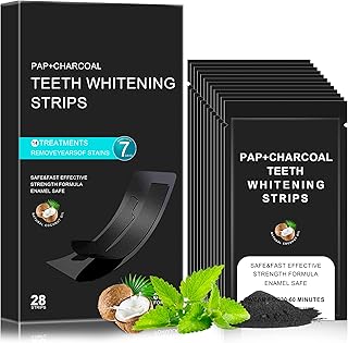 Whitening Strips for Teeth Sensitive, Pap+ Charcoal Teeth Whitening Strip, Enamel Safe for Whiter Teeth, 14 Treatments Teeth Whitener, Fast Remove Smoking, Coffee, Tea Stains