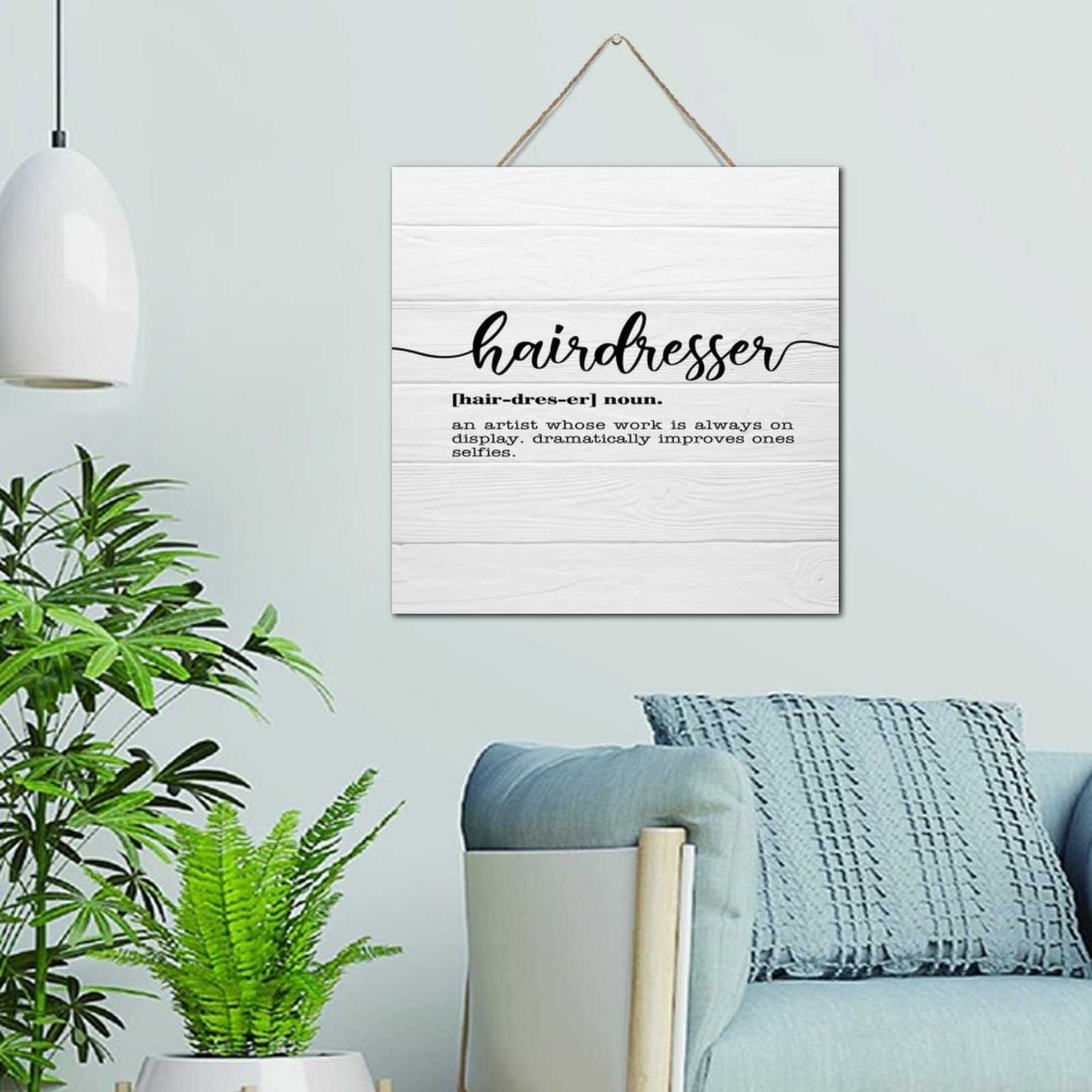Panneau mural rustique en bois Noun déco coiffeur 30x30 cm - 6