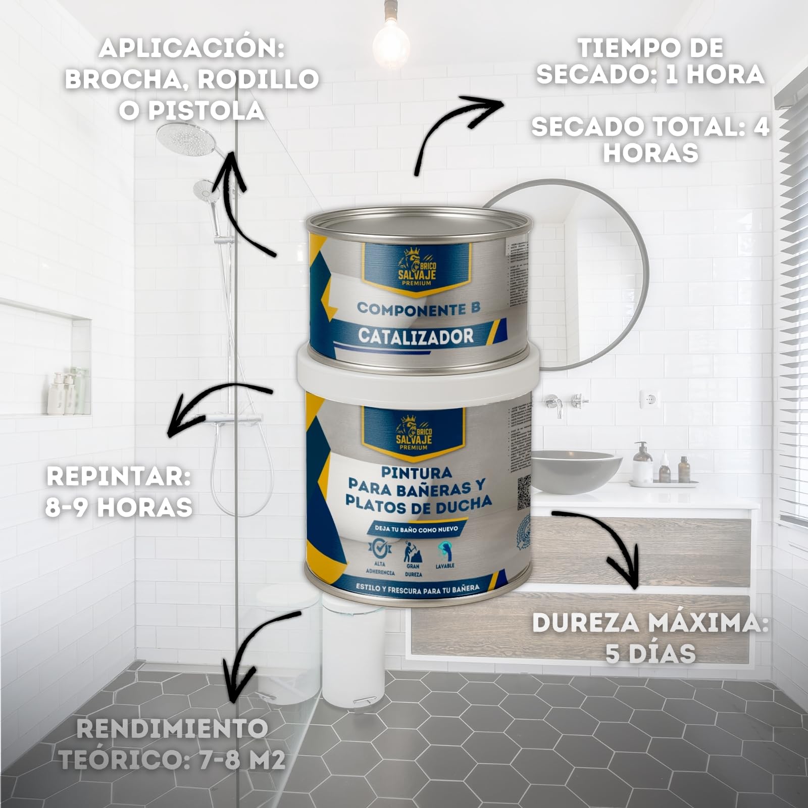 Vernice per piatti doccia e vasche da bagno, finitura opaca 150 ml (Componente B) + 600 ml (Componente A) – asciugatura rapida, elevata durezza e resistenza Premium (Pietra Serena)