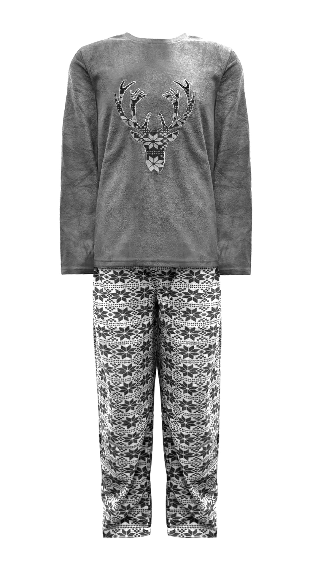 Nikaro Men's Fleece Cozy Thermal Pajamas Warm Cosy and Stylish Pyjamas with Drawstring Bottoms (L) Stag Charcoal