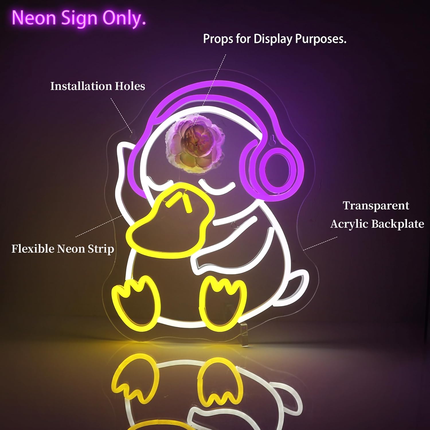 Neon Sign - Duck LED Neon Signs for Wall Decor, Cute Animal Light Up Led Sign for Bedroom, Party, Bar, Game Room & Home Room Decor - Image 2