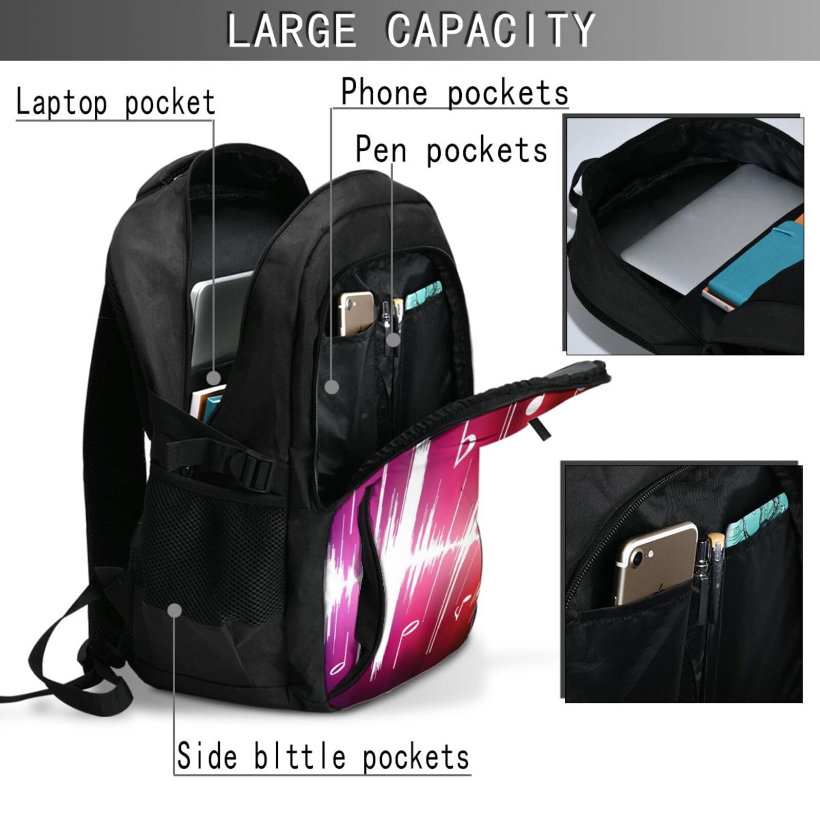 InOmak Musiknoten gedruckt, Reiserucksack, Freizeitrucksack, Schulrucksack, Laptop-Rucksack für Damen und Herren