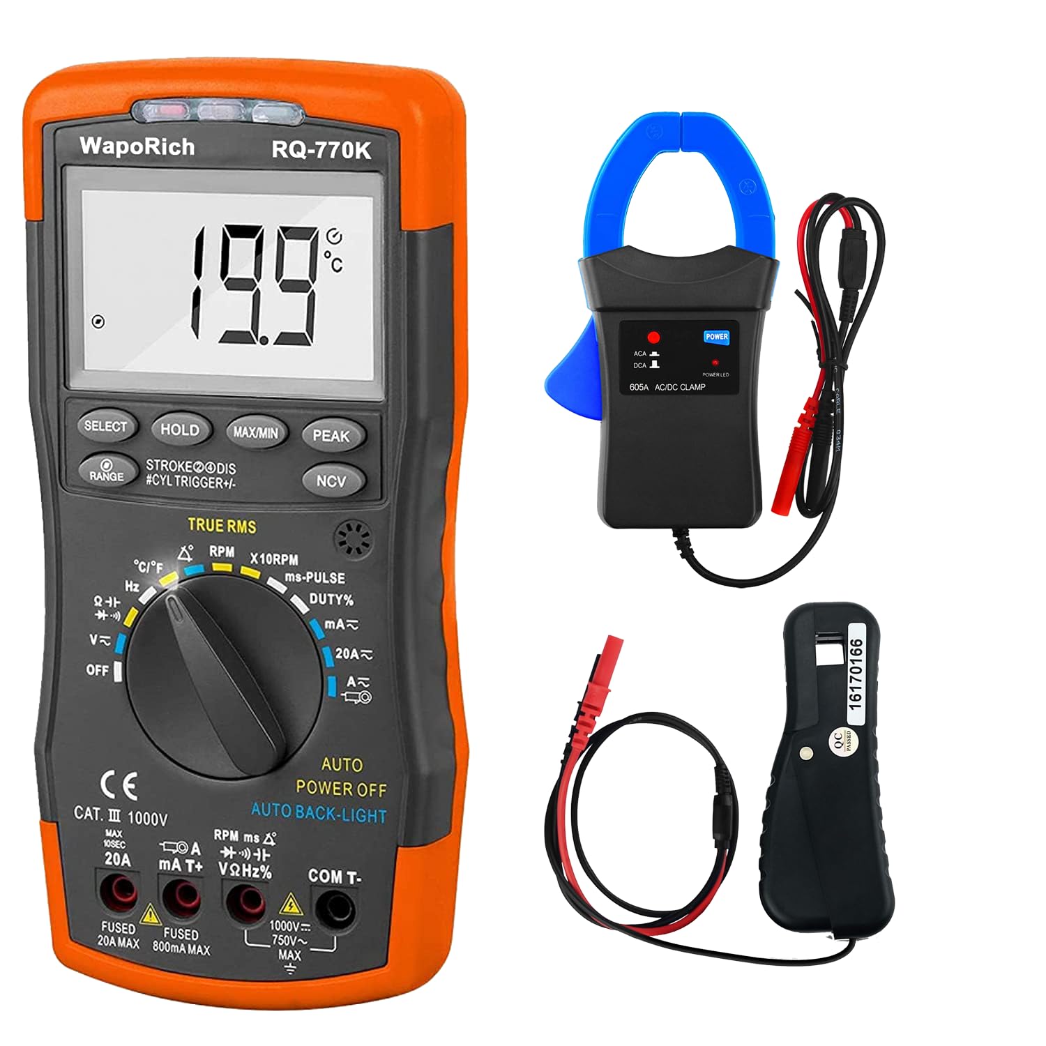 WapoRich Automotive Multimeter Combo Kit: RQ-770K Digital Multimeter & 605A 600A Clamp Probe & 705A Signal Pickup
