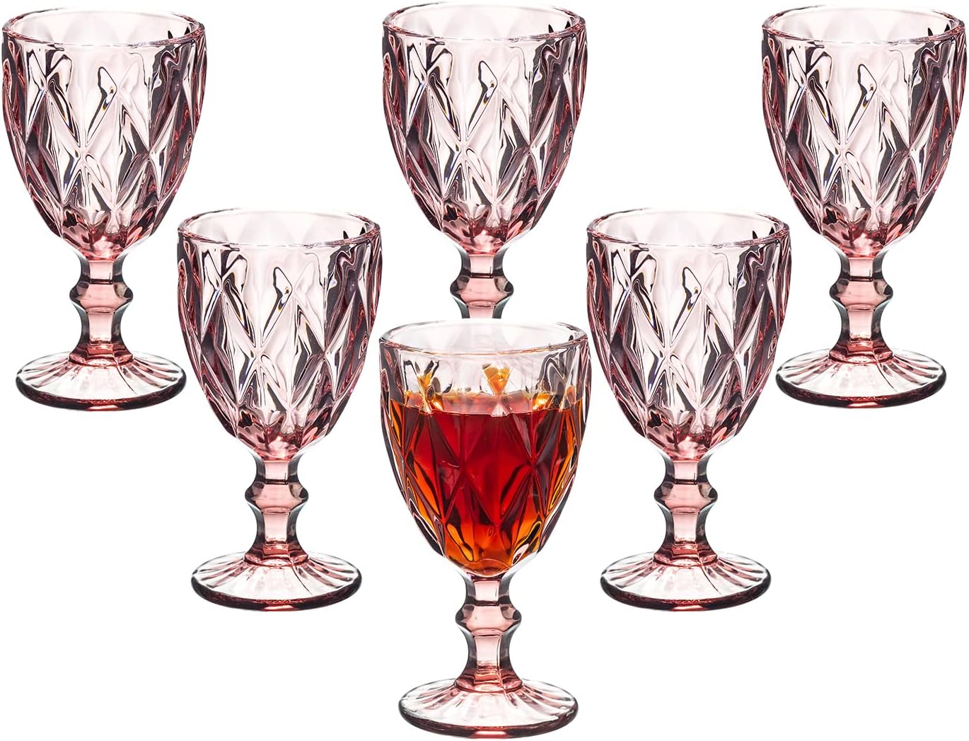 Vintage Wine Glasses Set of 6, 10 Ounce Colored Glass
