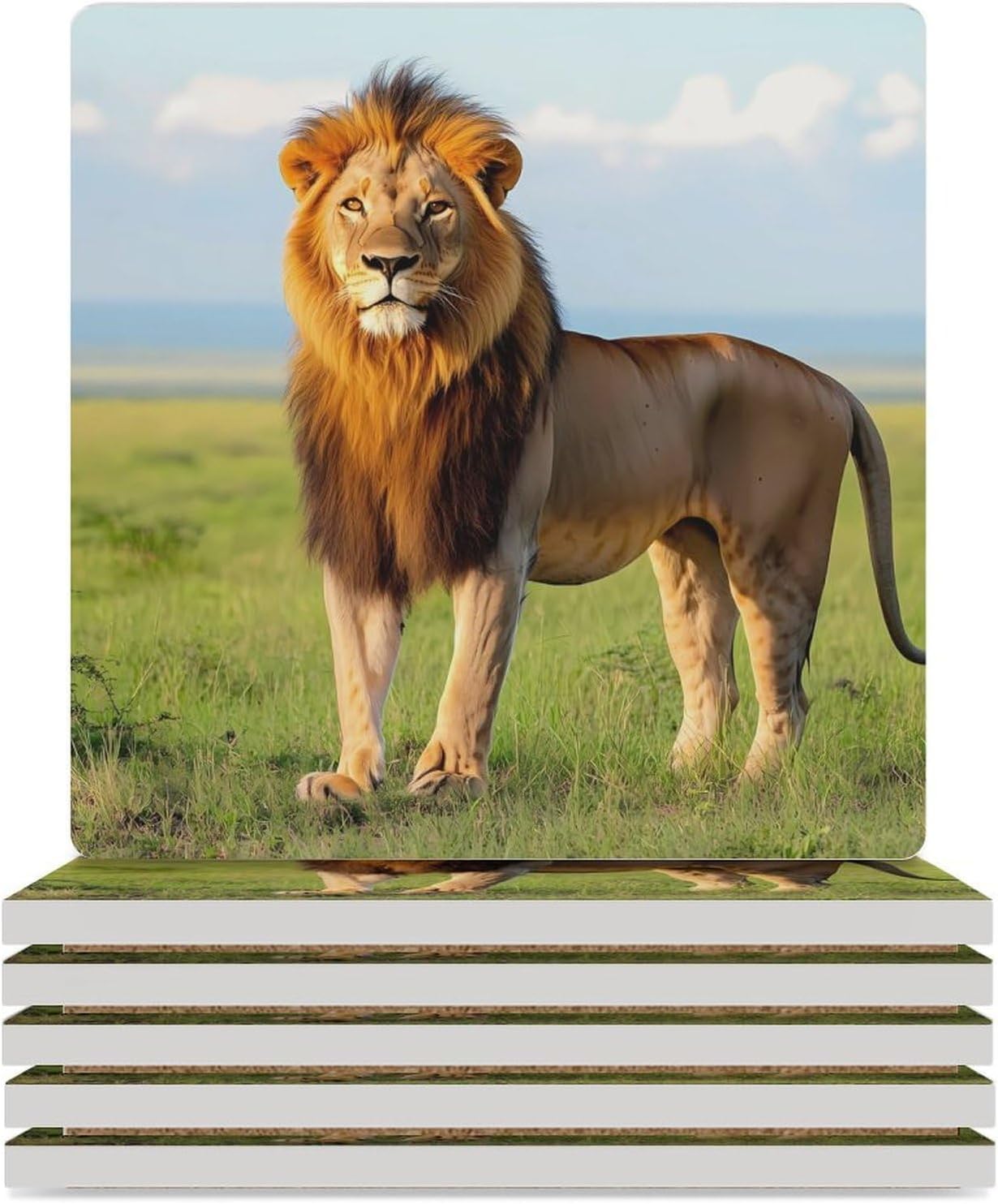 African Lion Funny Ceramic Coasters for Drink Absorbent Cup Holders Tabletop Protection