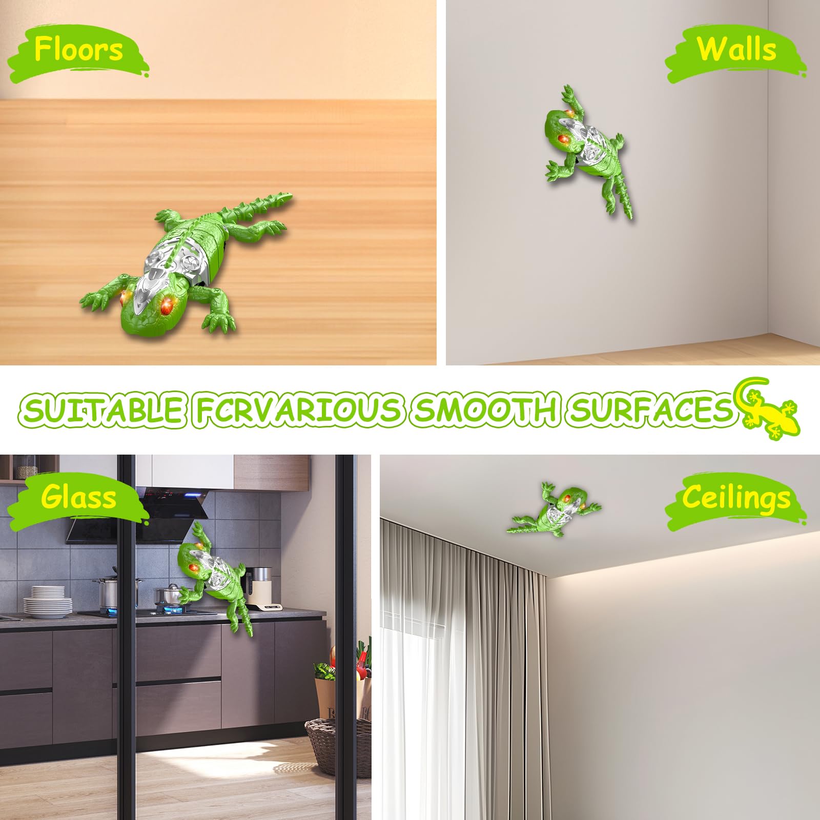 Gecko Wandflitzer, 360 ° Rotation Ferngesteuerter Gecko, Wänden Decken Entlang Krabbelt, Leuchtenden LED-Augen, Realistische Bewegungen, Interaktives Roboter Spielzeug Geschenk für Kinder