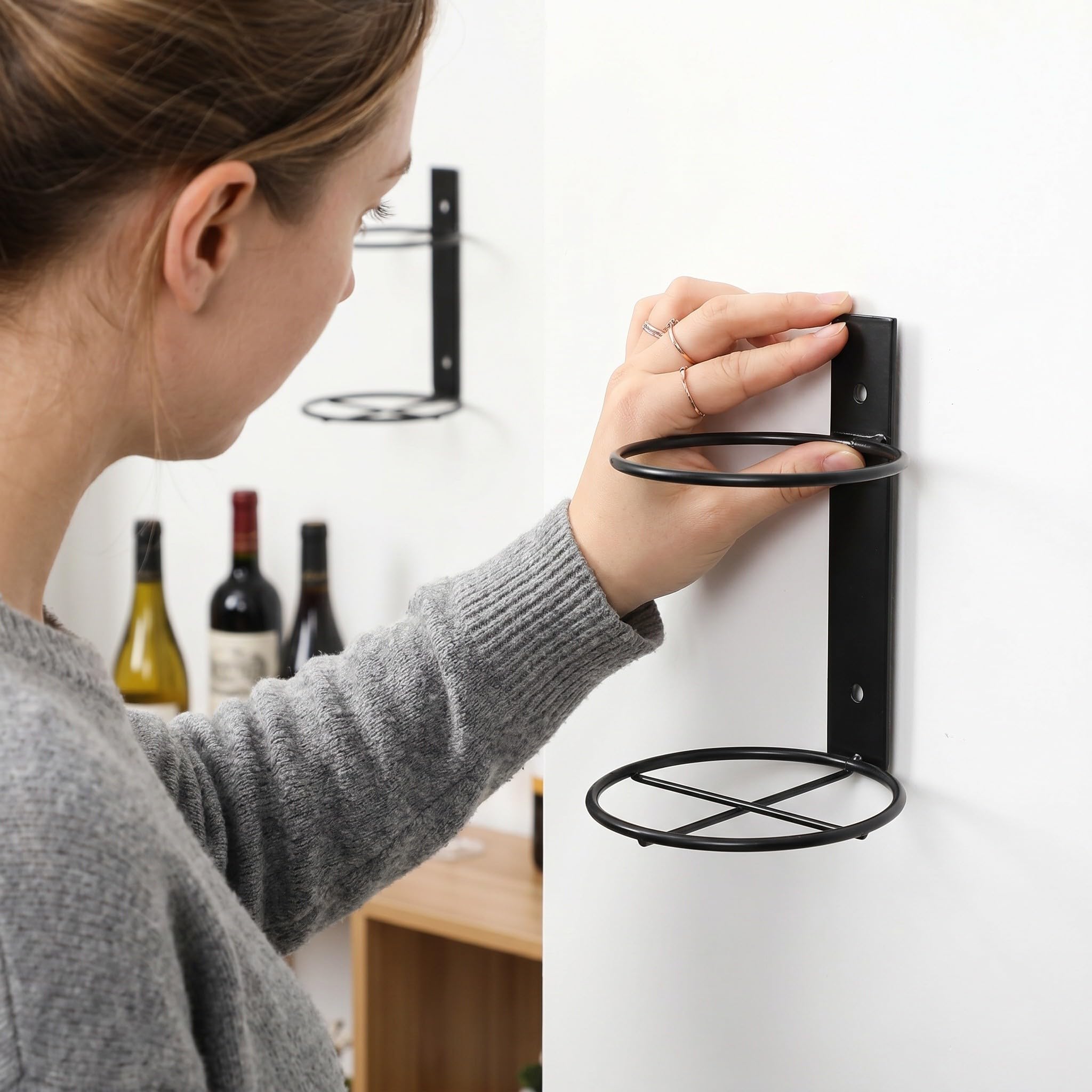 Botellero de Vino de Hierro para Pared 6 Estantes Individuales, Diseño para Colgar y Almacenamiento Práctico de Botellas de Vino