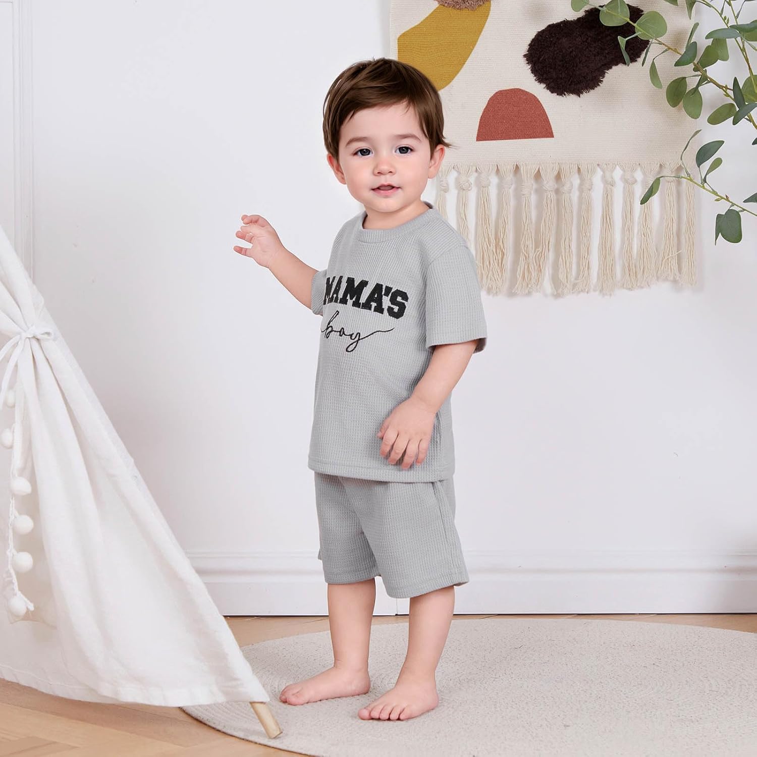 FOCUSNORM Toddler Baby Boy Summer Clothes Embroidered Waffle Short Sleeve T-Shirts Elastic Shorts Newborn Infant Boy Outfits - Image 3