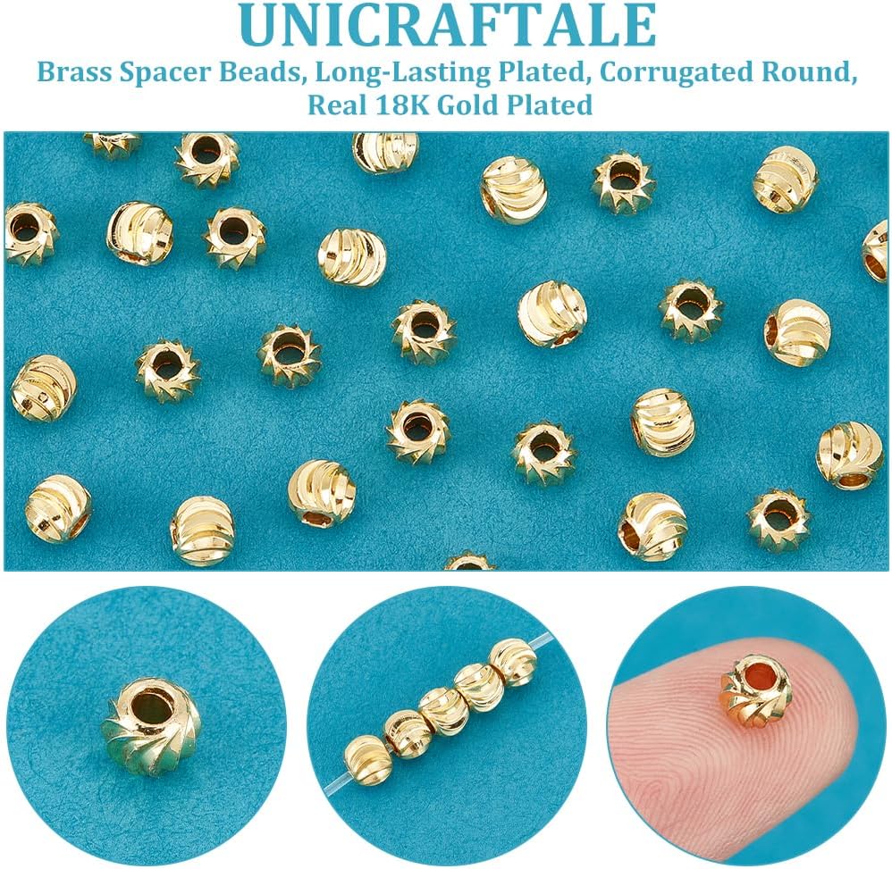 UNICRAFTALE About 150Pcs Real 18K Gold Plated Spacer Beads Corrugated Round Loose Beads Long-Lasting Plated Spacer Beads 5mm Diamete for Jewelry Crafts Making - Image 5