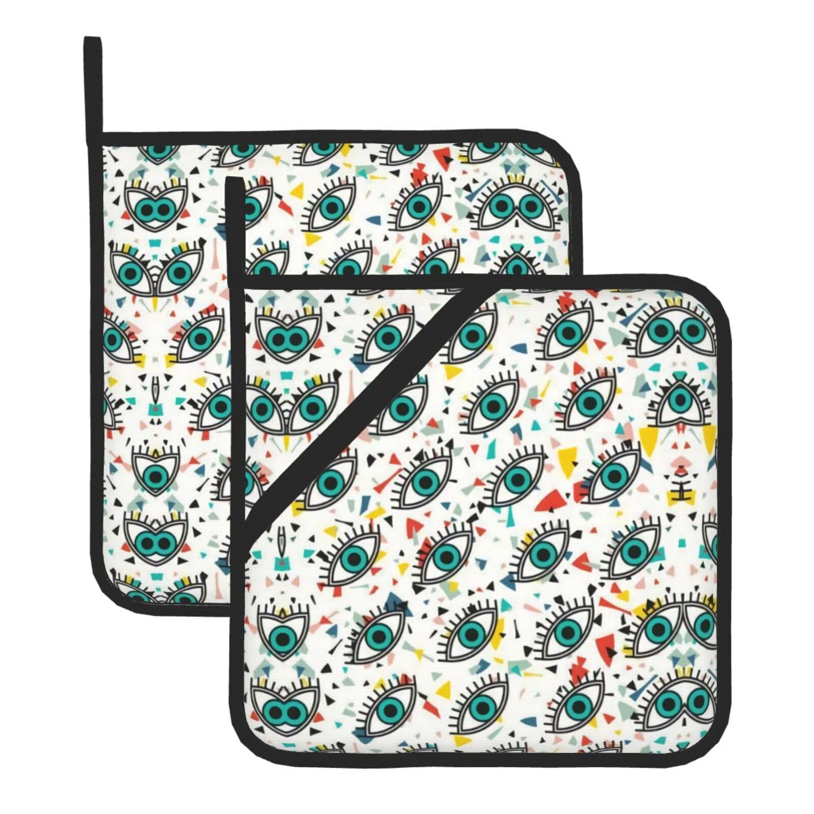YYHWHJDE Eyes Prints Square Hot Pads for Kitchen Counter - Waterproof Pot Holders, Durable Oven Mitt Layers with Hanging Loop, Heat Resistant Trivets (2-Pack)